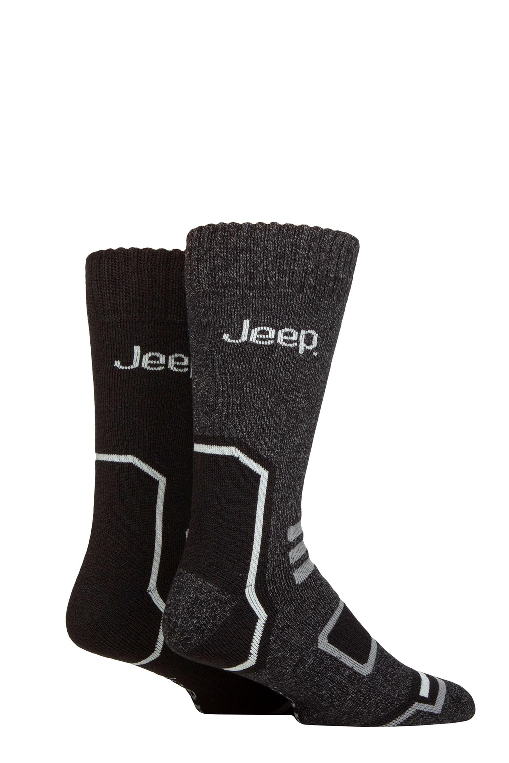 Jeep Men's Black/Charcoal Thermal Boot Socks - Cushioned, Soft, Breathable, Arch Supports For Walking, Hiking & The Outdoors In A 2 Pair Multipack Size 6-11