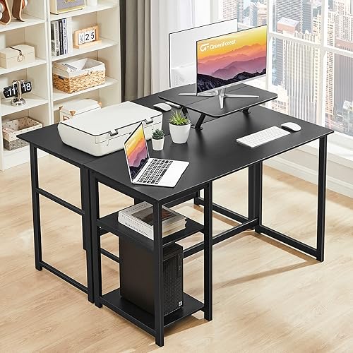 Miniatura 9 de GreenForest Computer Desk 39 Inch with Monitor Stand, Office Desk with Adjustable Storage Shelves, Small Gaming Desk for Home Work Writing Study,