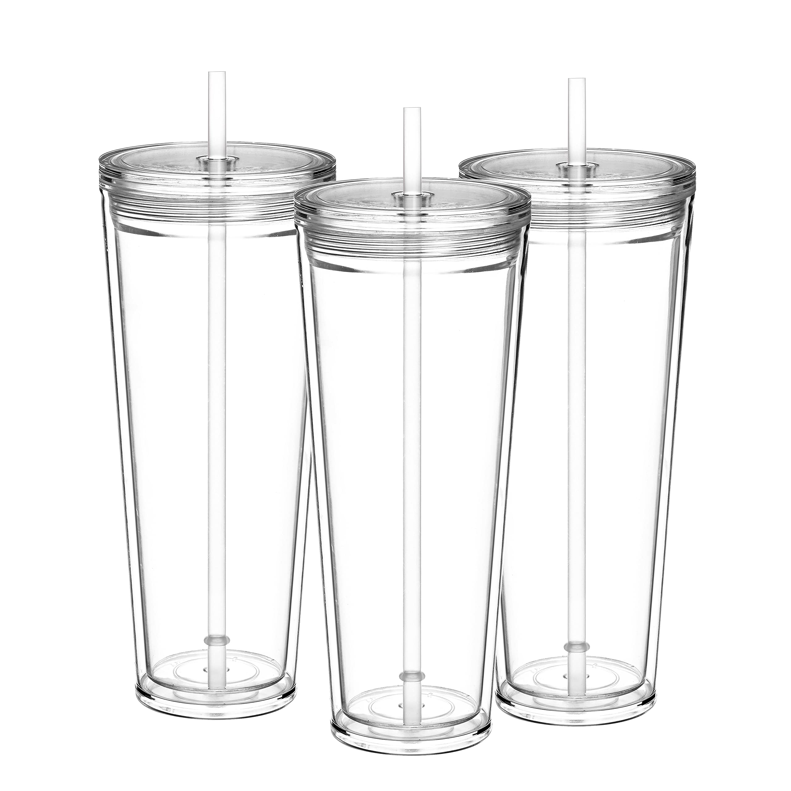 Amazon.com | Suertestarry 24 oz Clear Tumblers with Lid and Straw, 3 Pack Plastic  Tumblers, Reusable Double Wall Insulated Cups for Travel,Parties,  Birthdays,Gifts(3 Pack Transparent): Tumblers & Water Glasses