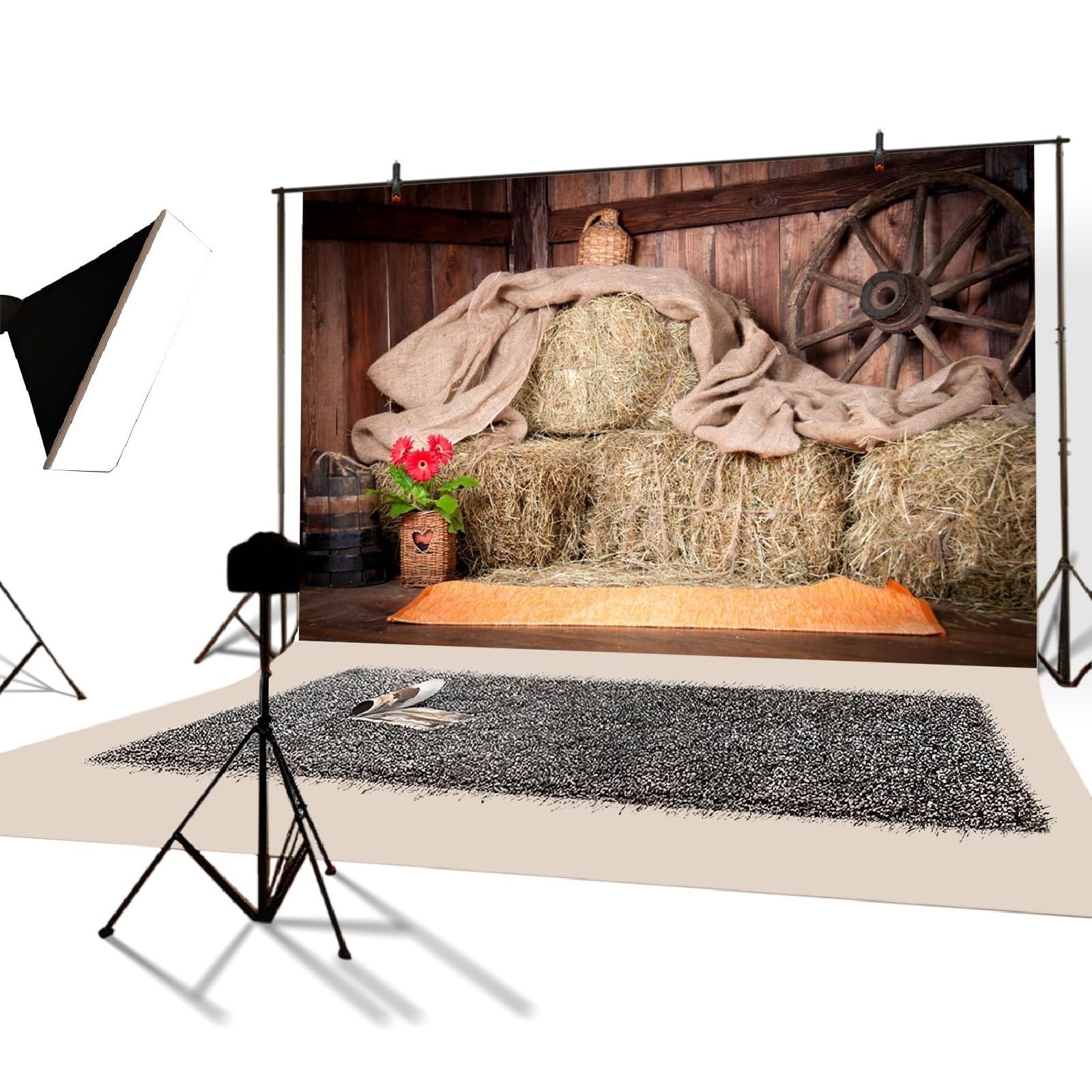 YongFoto 12x8ft Photography Backdrop Vintage Old Wooden Barn Straw