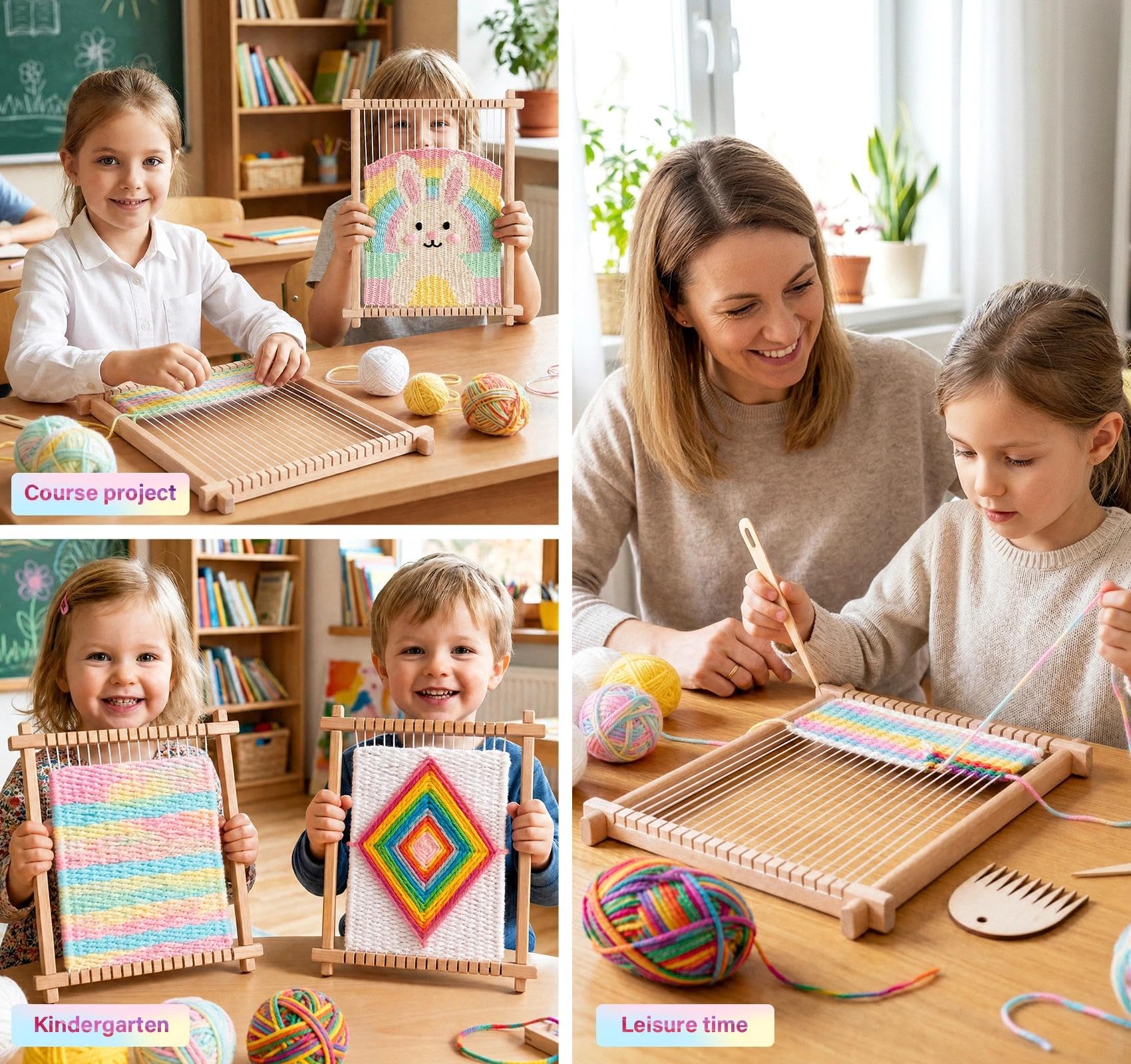 Homewit Cornice per bambini, 24 x 28 cm, grande, per bambini a partire dai 4 ai 6 8 anni, in legno, telaio a maglia, per principianti, per lavori a maglia, regalo per ragazze