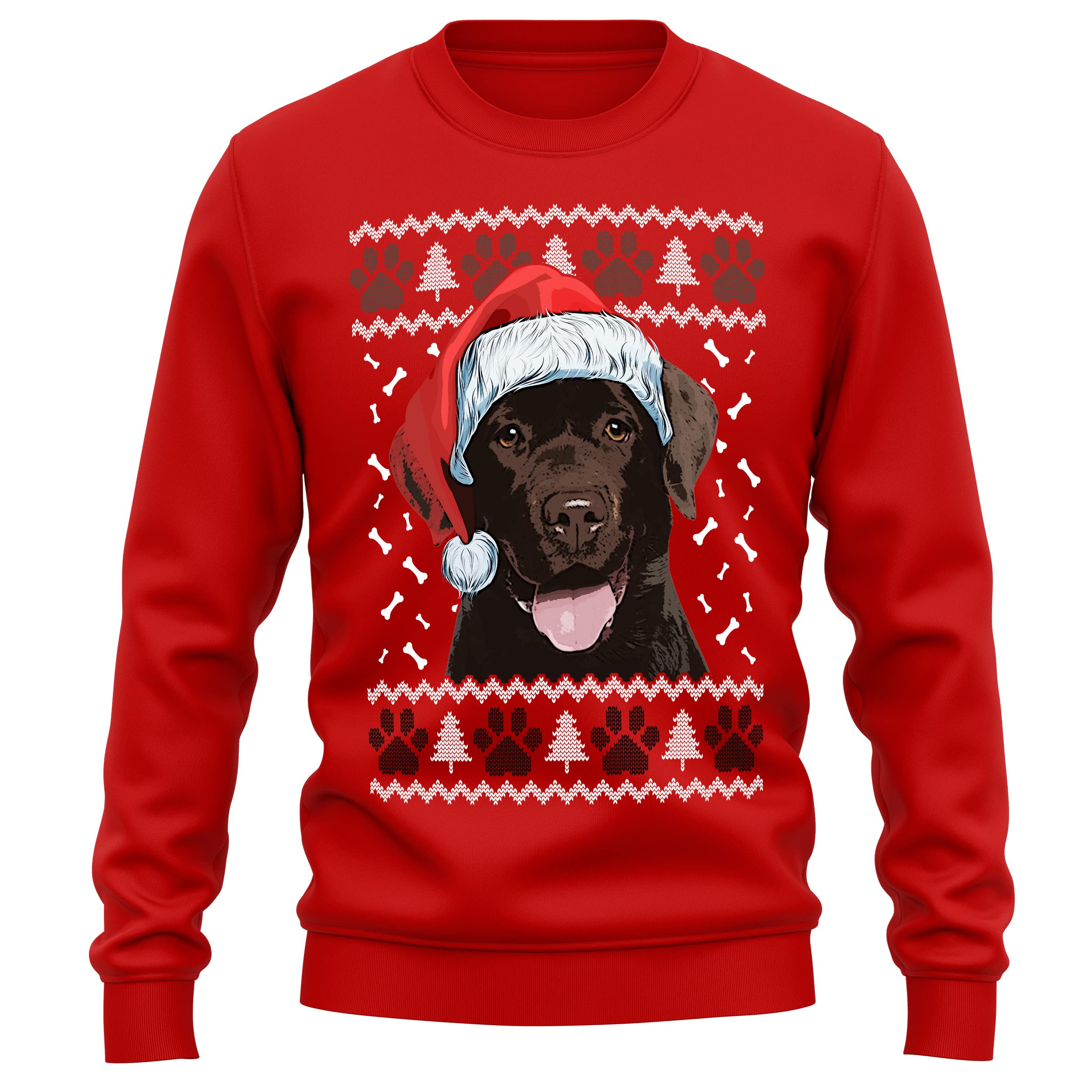 Purple Print House Chocolate Labrador Christmas Sweatshirt Adult Xmas Jumper For Lab Dog Owner Gifts Autumn Winter Puppy Walks Sweater For Him and Her, S, Red