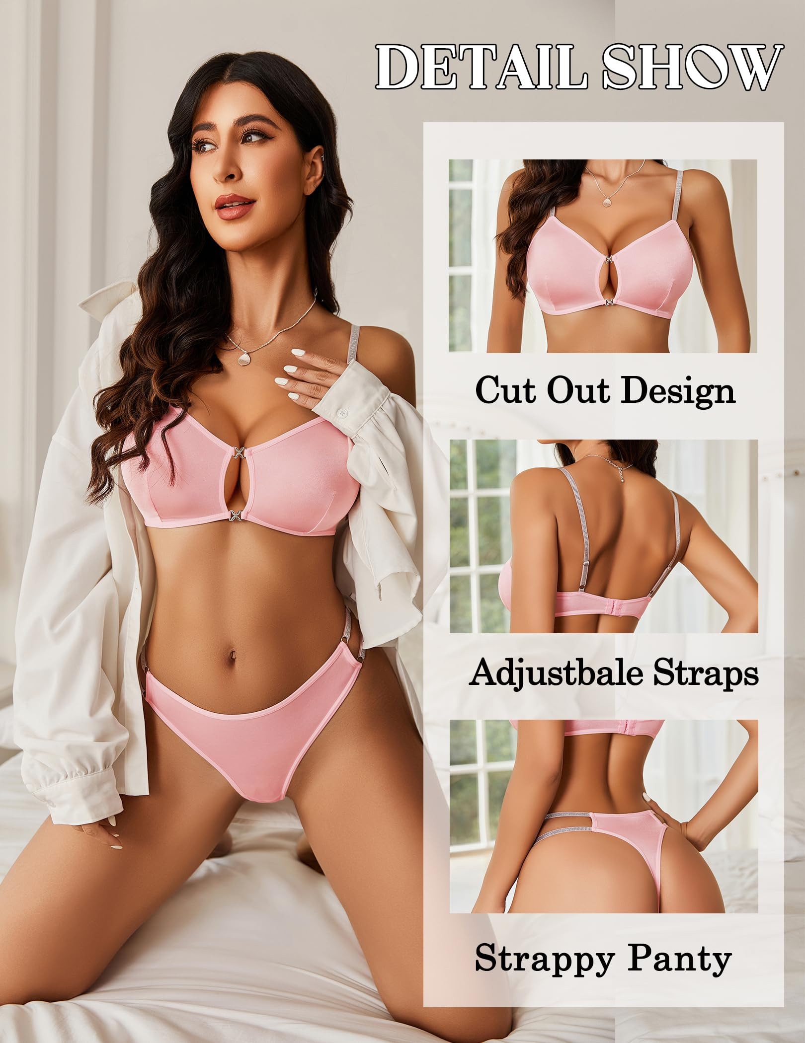 Avidlove Lingerie Set for Women Cut Out Sexy 2 Piece Bra and Panty Set Strappy Underwear Lingerie: Pink Large