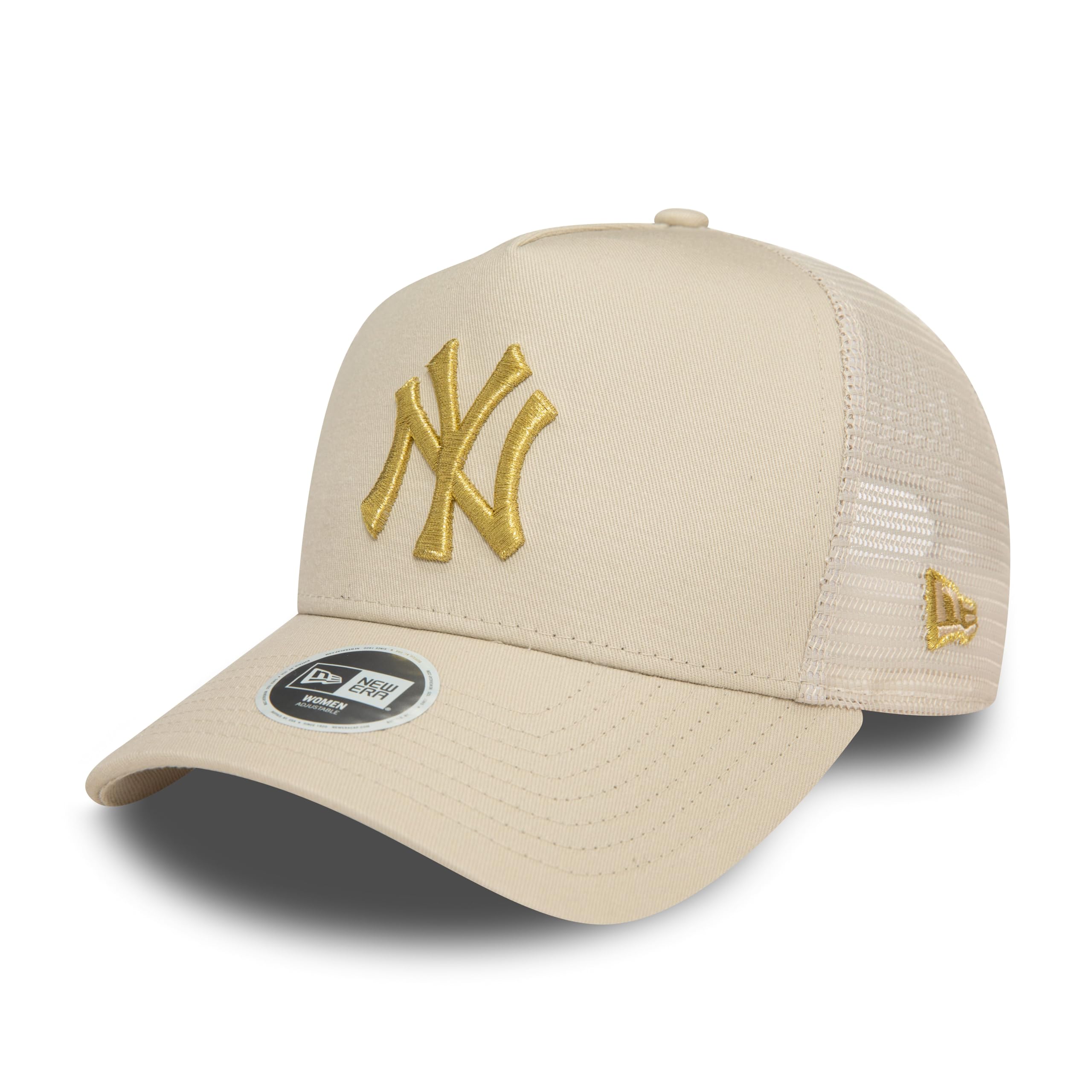New Era New York Yankees MLB Trucker Cap for Women Snapback mesh Metallic Logo NY Adjustable Beige