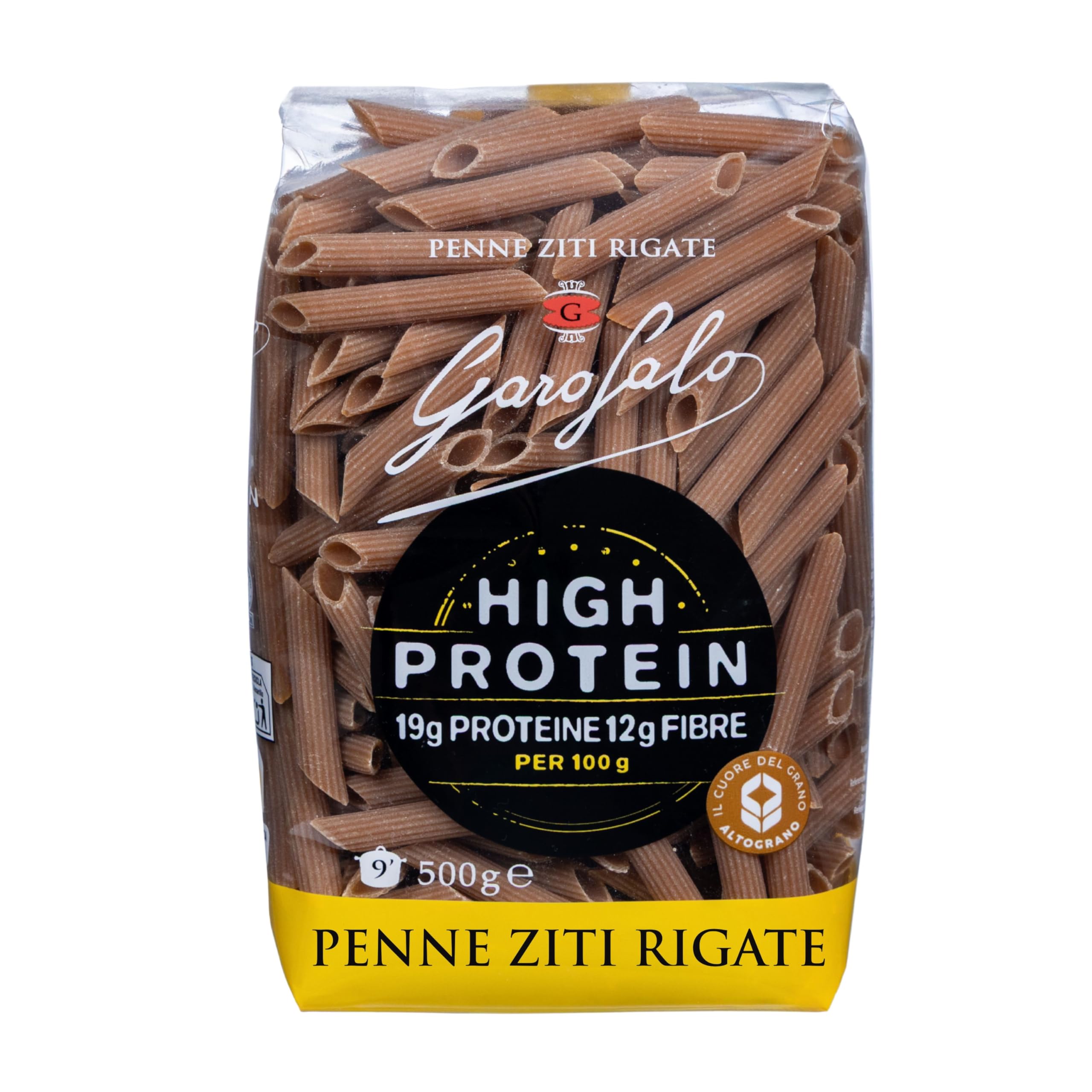Garofalo High Protein Penne Ziti Rigate Pasta, Premium Durum Wheat Semolina, 19 g Protein & 12 g Fibre per 100 g, Italian Made, 500 g