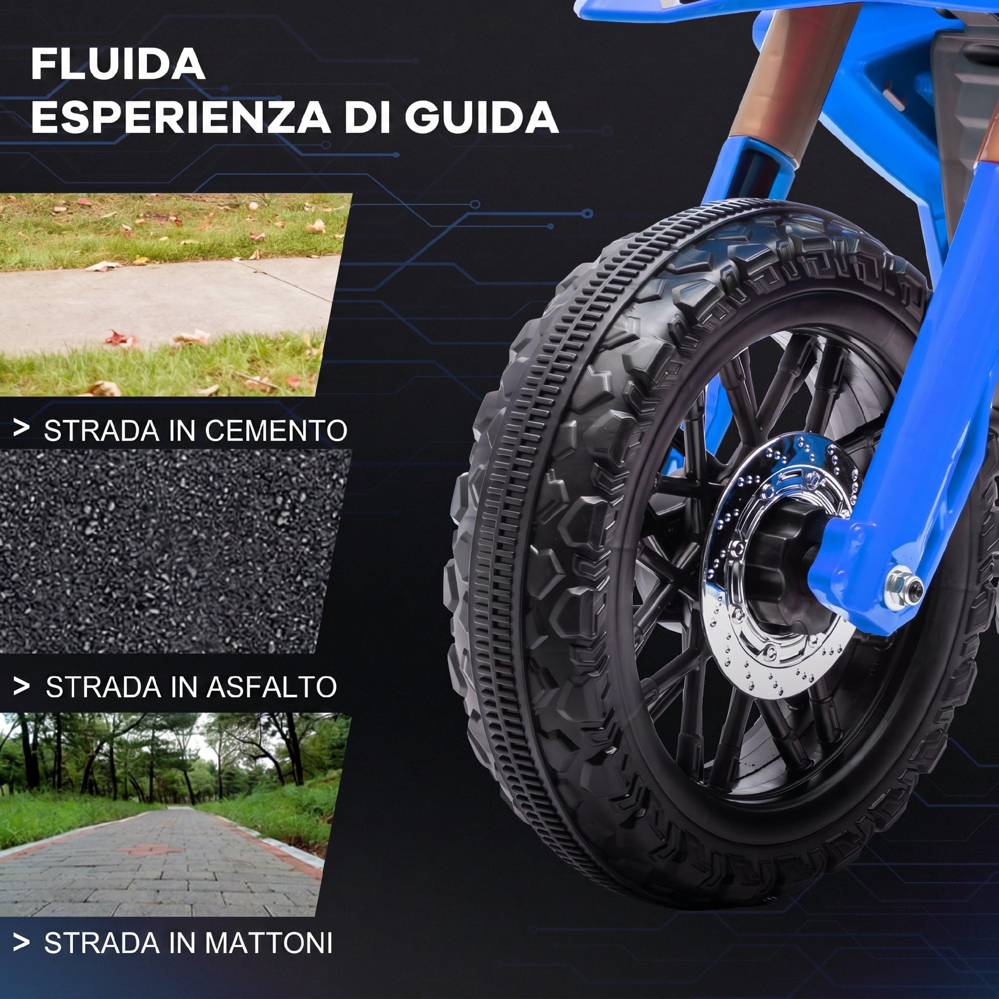 AIYAPLAY Moto Elettrica per Bambini 3-8 Anni con 12V Doppi Motori Blu