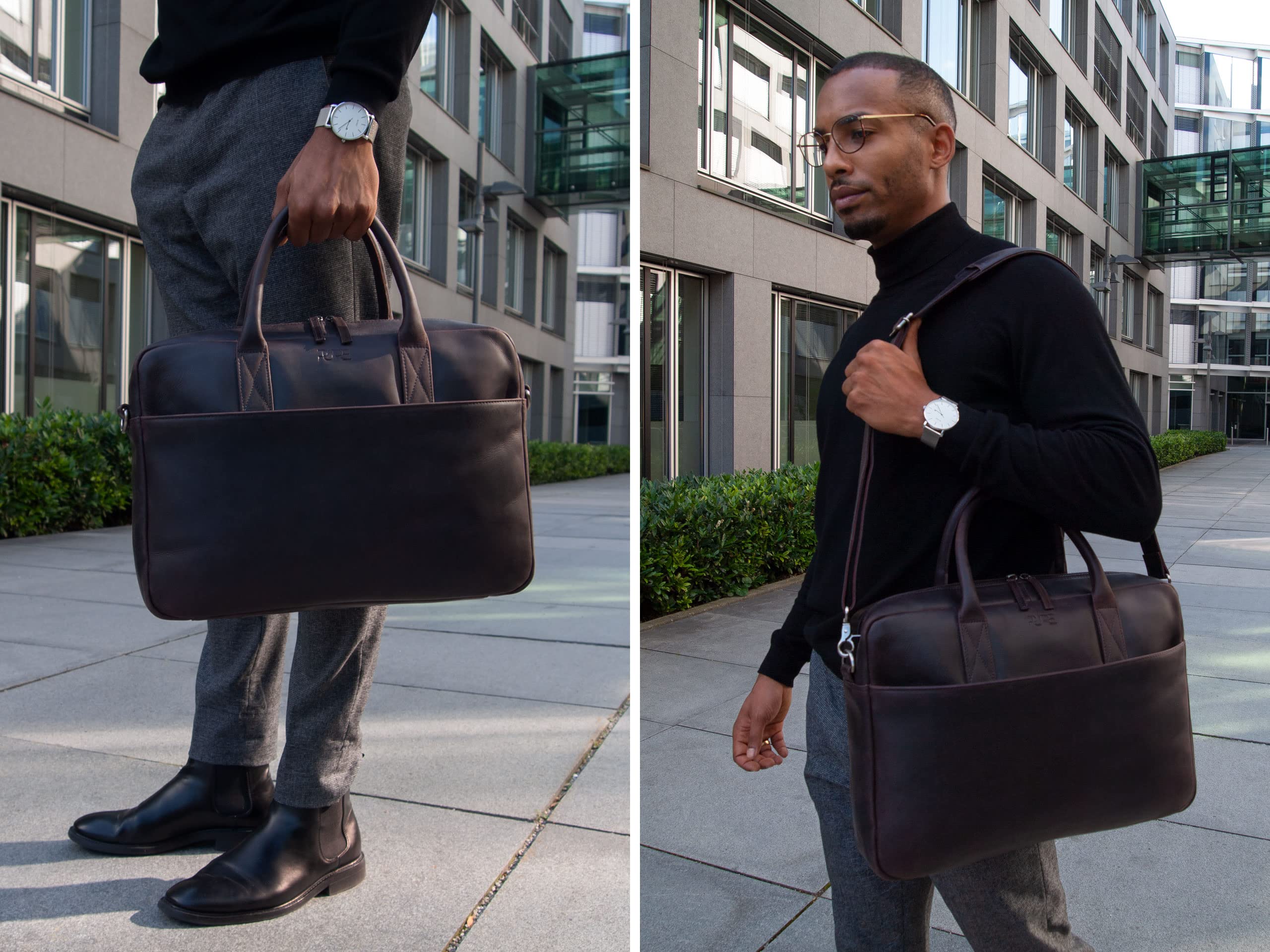 Maletín para ordenador LESATH I Bolsa grande para portátil 15,6 pulgadas de piel auténtica I Bandolera XL de cuero para hombre