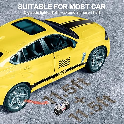 Miniatura 4 de GSPSCN Bomba de compresor de aire portátil de 12 V, pantalla digital, inflador de neumáticos con linterna LED, bomba de neumáticos de doble cilindro