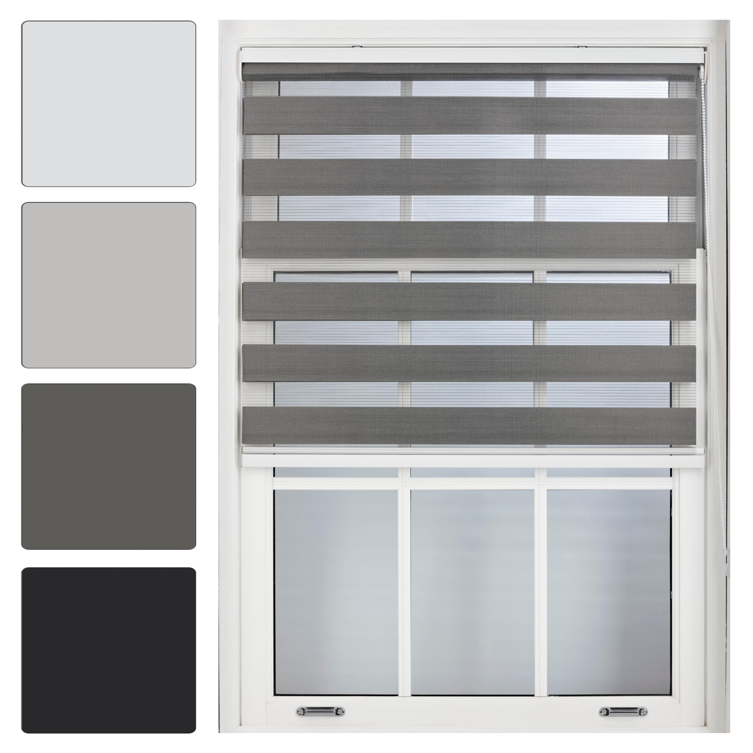 FURNISHED Day and Night Roller Blinds - Zebra Blind Dim or Translucent Vision Roller Shades for Windows and Doors - Dual Layer Fabric, Dark Grey, 175W x 165H cm