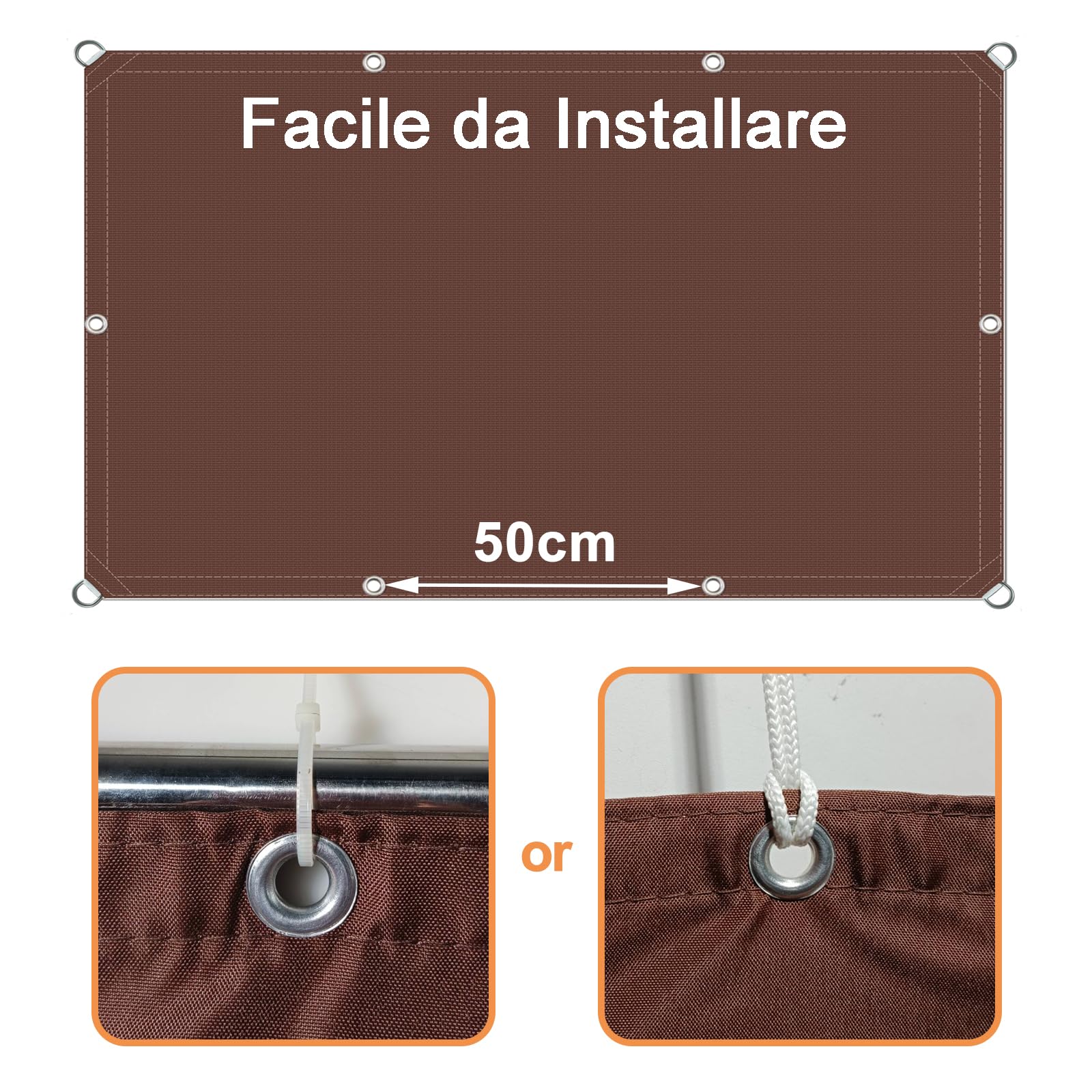 Tenda a Vela Impermeabile 1x2.6m, Tenda Parasole Resistente alle Intemperie Vela Sole Ombreggiante Varie Dimensioni per Giardino Balcone Terrazza - Cachi