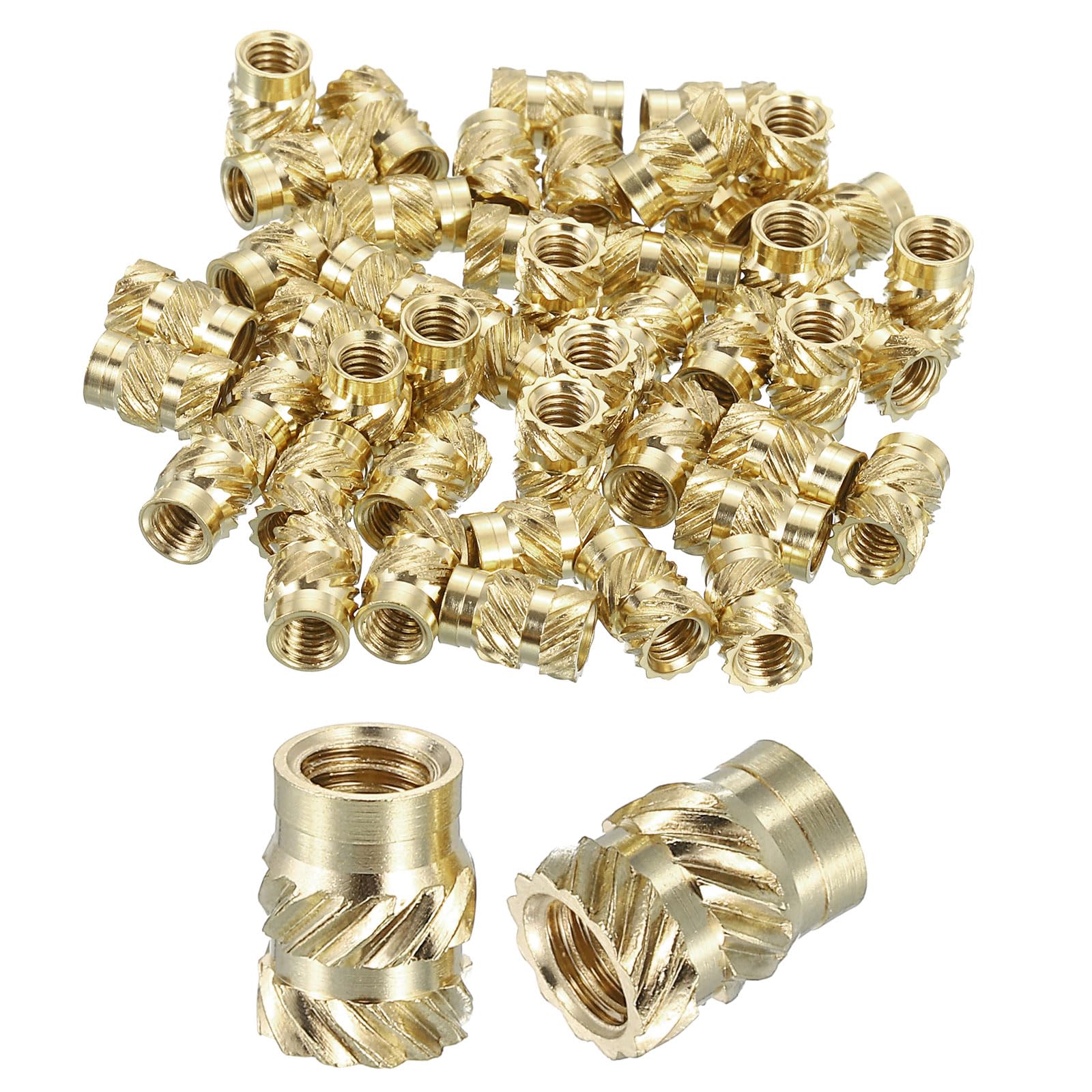 uxcell Knurled Insert Nuts, 50pcs M4 x 8mm L x 6mm OD 3D Printing Brass Nuts Female Threaded Inserts Brass Heat Set Insert Embedment Nuts