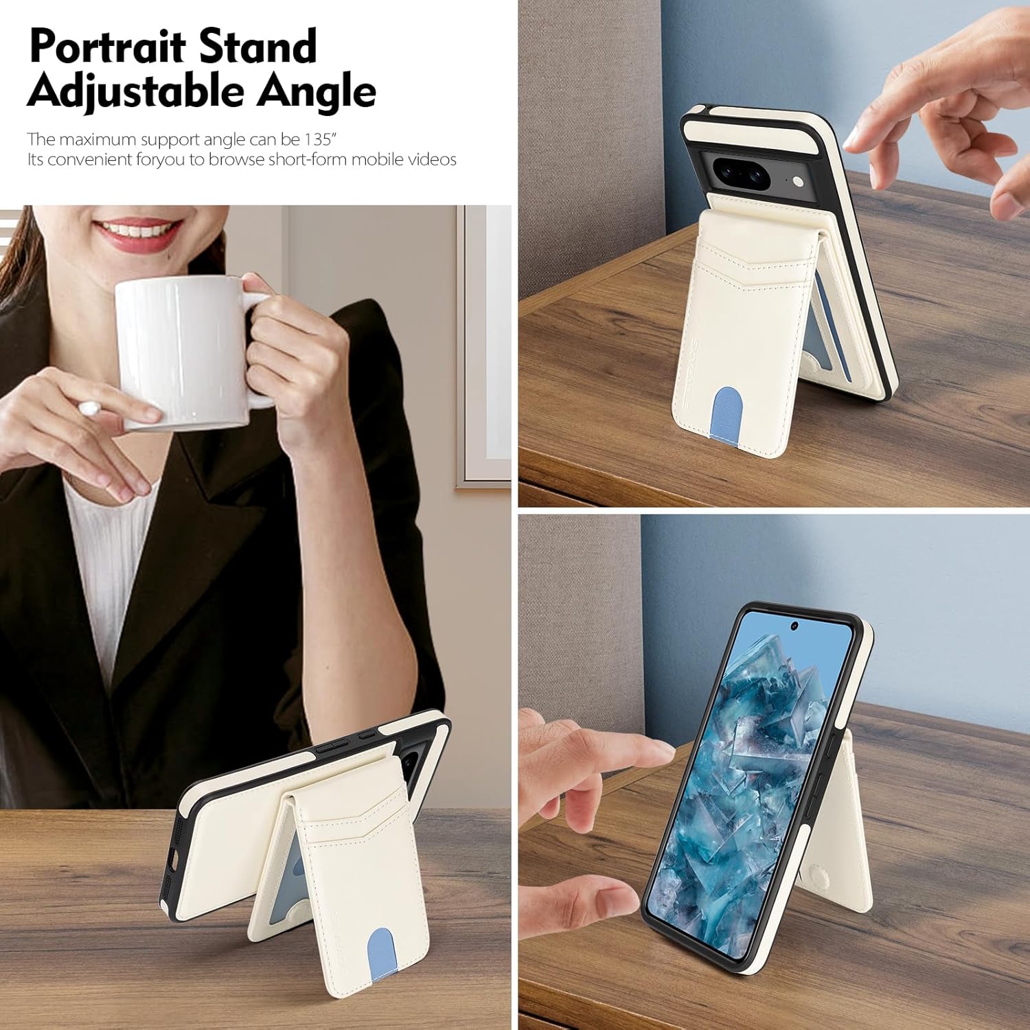 SkyEagle Compatible Magsafe 2 in 1 Detachable Google Pixel 9 Wallet Case with Card Holder Women Men,Magnetic PU Leather RFID Blocking Flip Kickstand Credit Slots,Phone Case for 9 Pro 6.3",White