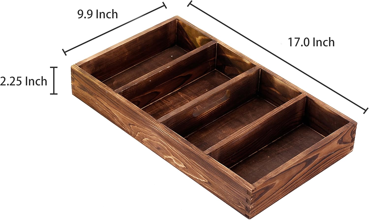 MyGift Burnt Wood Drawer Organizer Tray with 4 Slots, Multipurpose Utensil, Cutlery, Tools Wooden Bin
