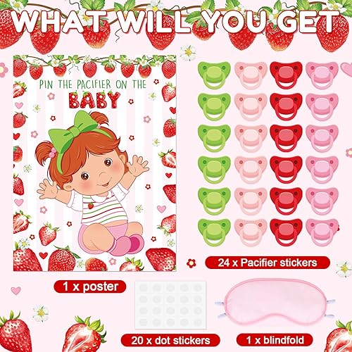 Miniatura 3 de Faccito Pin The Chupete Juego de baby shower, decoración de fiesta de baby shower, incluye póster grande, 24 calcomanías para chupete, juego para