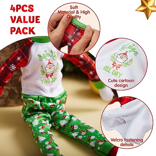 Miniatura 3 de JOYIN 4 accesorios de elfo de Navidad – Ropa de Navidad suéteres feos para muñecas, pijamas de estilo clásico de Papá Noel y muñeco de nieve