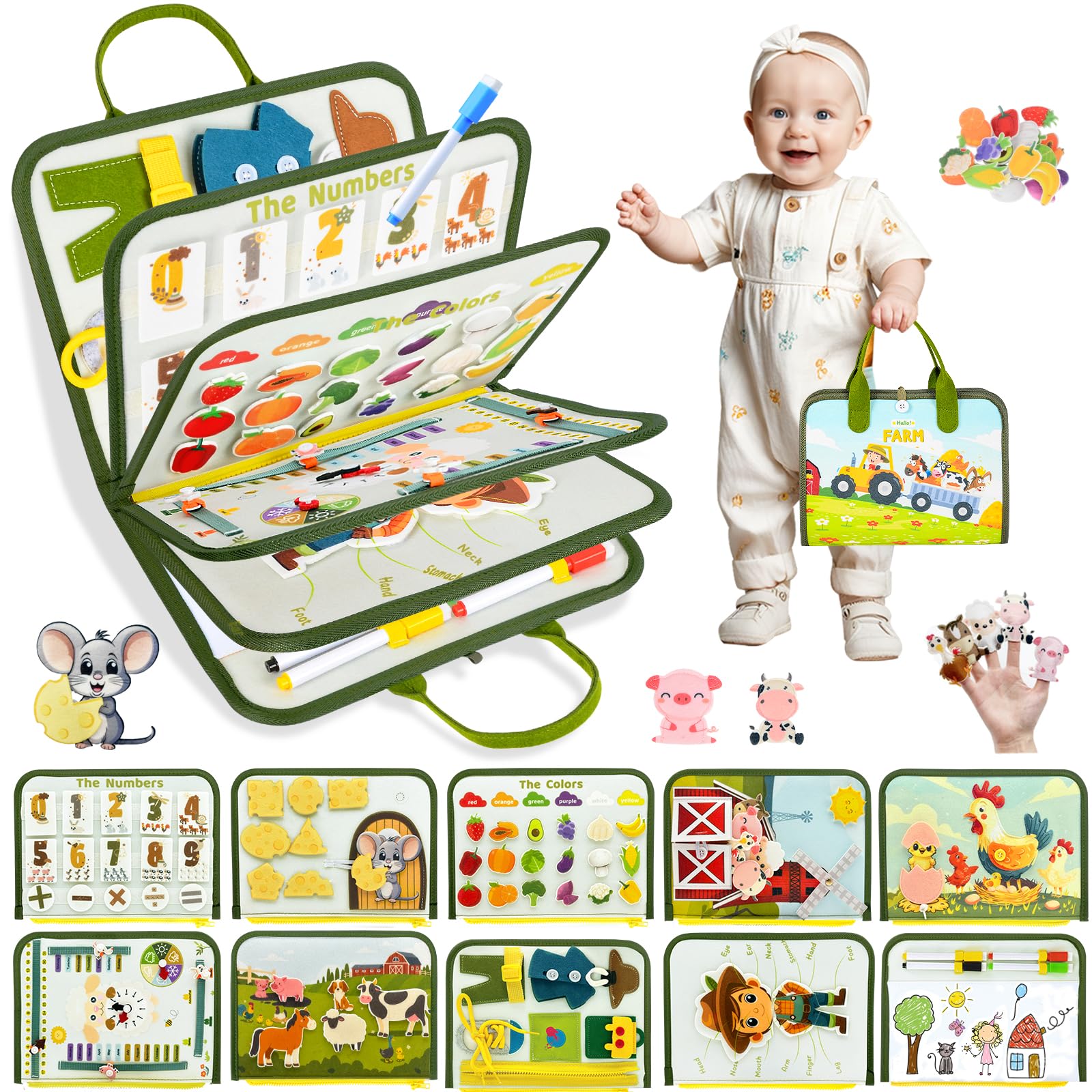 Busy Board Montessori Goojoo Per Bambini 1-3 Anni – Gioco Educativo Con Dinosauro, Abilità Quotidiane, Regalo