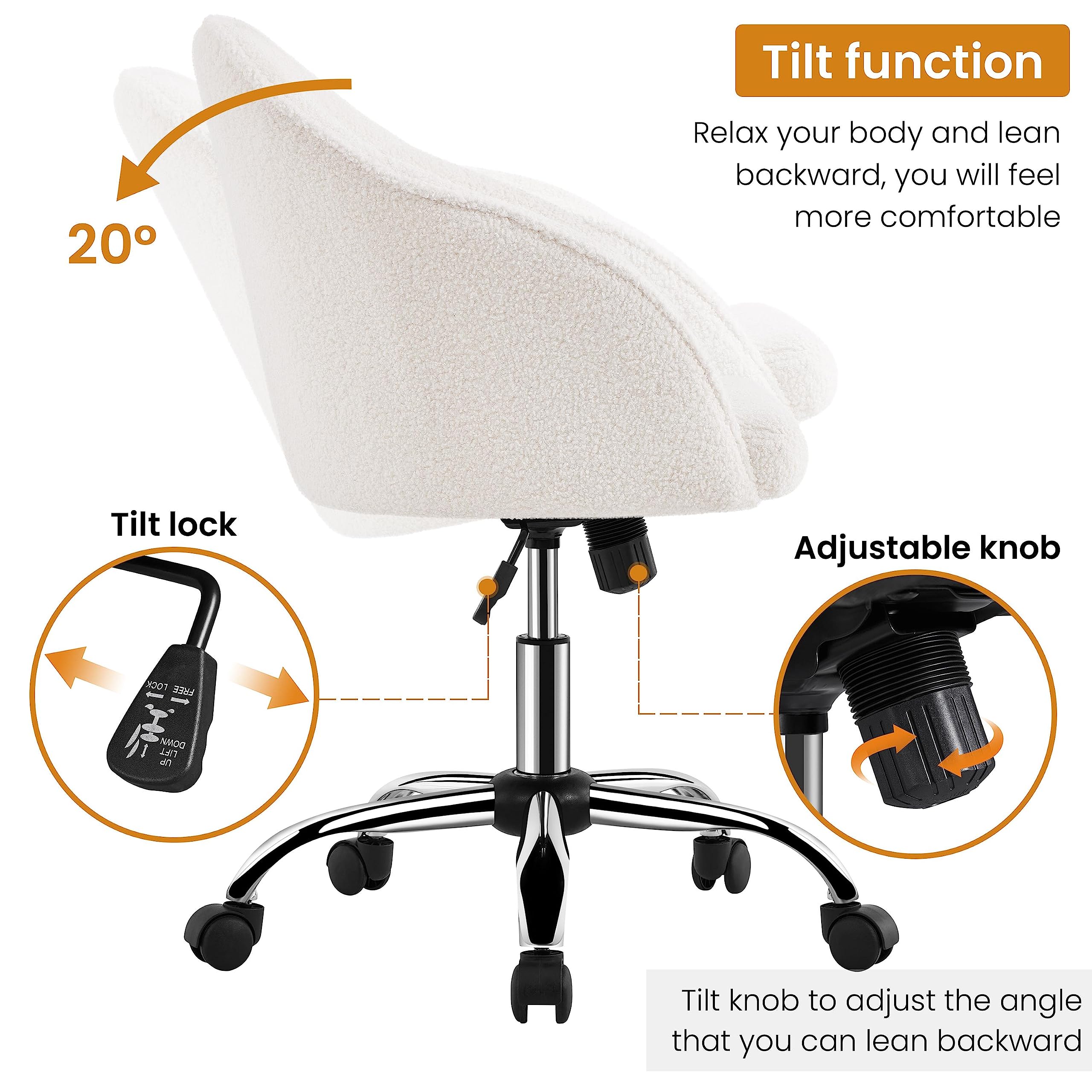 Yaheetech Chaise de Bureau Fauteuil Ergonomique Pivotante Dossier Inclinable à 360° avec Hauteur d'Assise Réglable pour la Maison/Le Bureau Ivoire