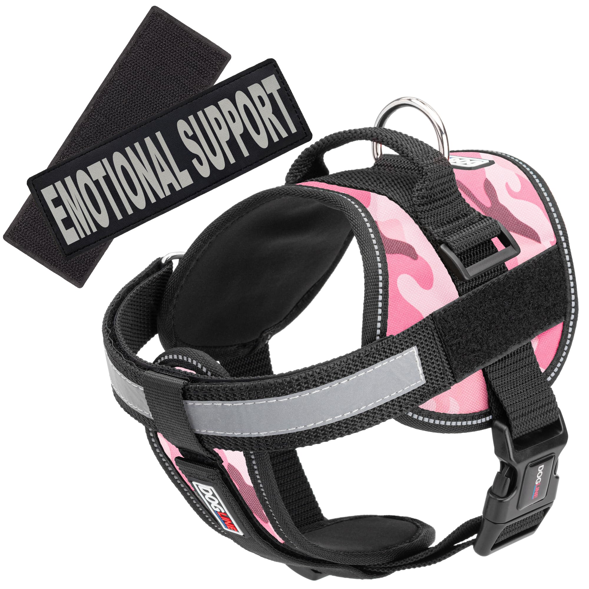 Dogline Unimax Hundegeschirr, Weste mit emotionalen Unterstützungs-Patches, verstellbaren Trägern, atmungsaktives Neopren für Identifikation, Training, Hunde, Umfang 45,7 bis 63,5 cm, Pink Camo