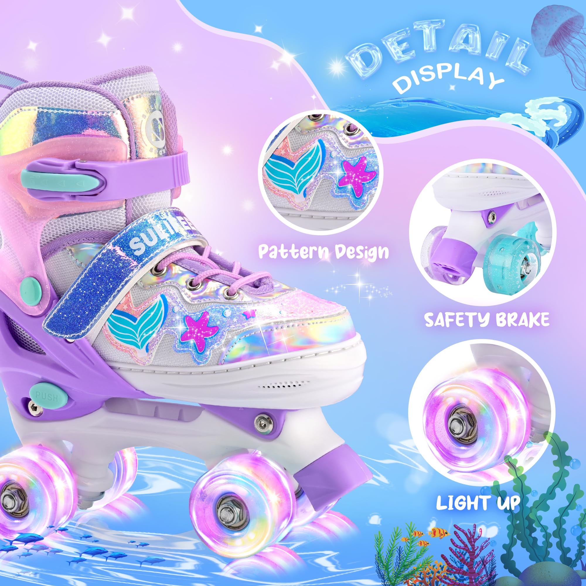 SULIFEEL Patins à roulettes réglables pour Enfants de 3 à 5 Ans, 5 à 8 Ans, 6 à 12 Ans, avec 4 Tailles de lumière réglable sur Roues, Meilleur Cadeau pour Les Enfants pour Les débutants, Sports