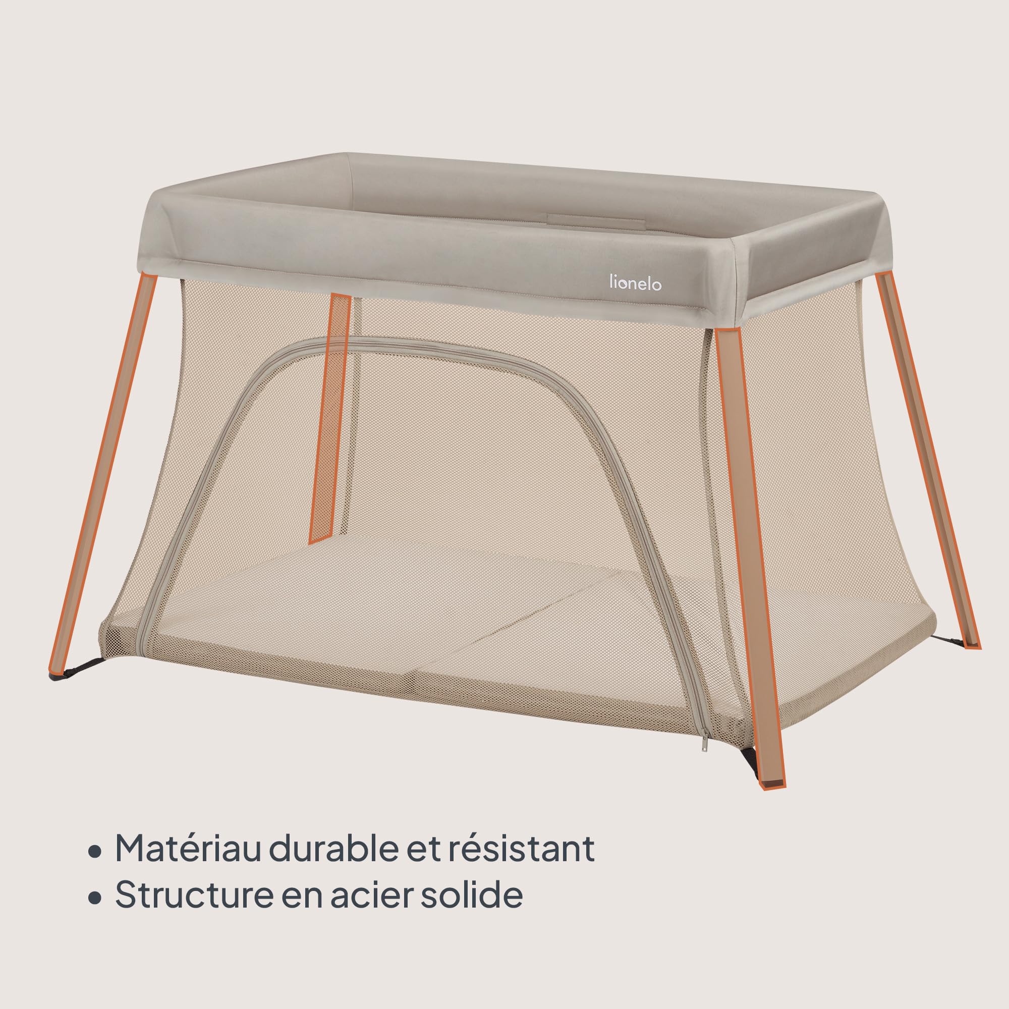 lionelo Lit de Voyage Bébé Parc Enfant 3en1 Alice de 0 à 15 kg Matelas en Mousse, 2 Niveaux de Hauteur, Pliable, Petit, Léger, Entrée Latérale, Sac de Voyage (Beige)