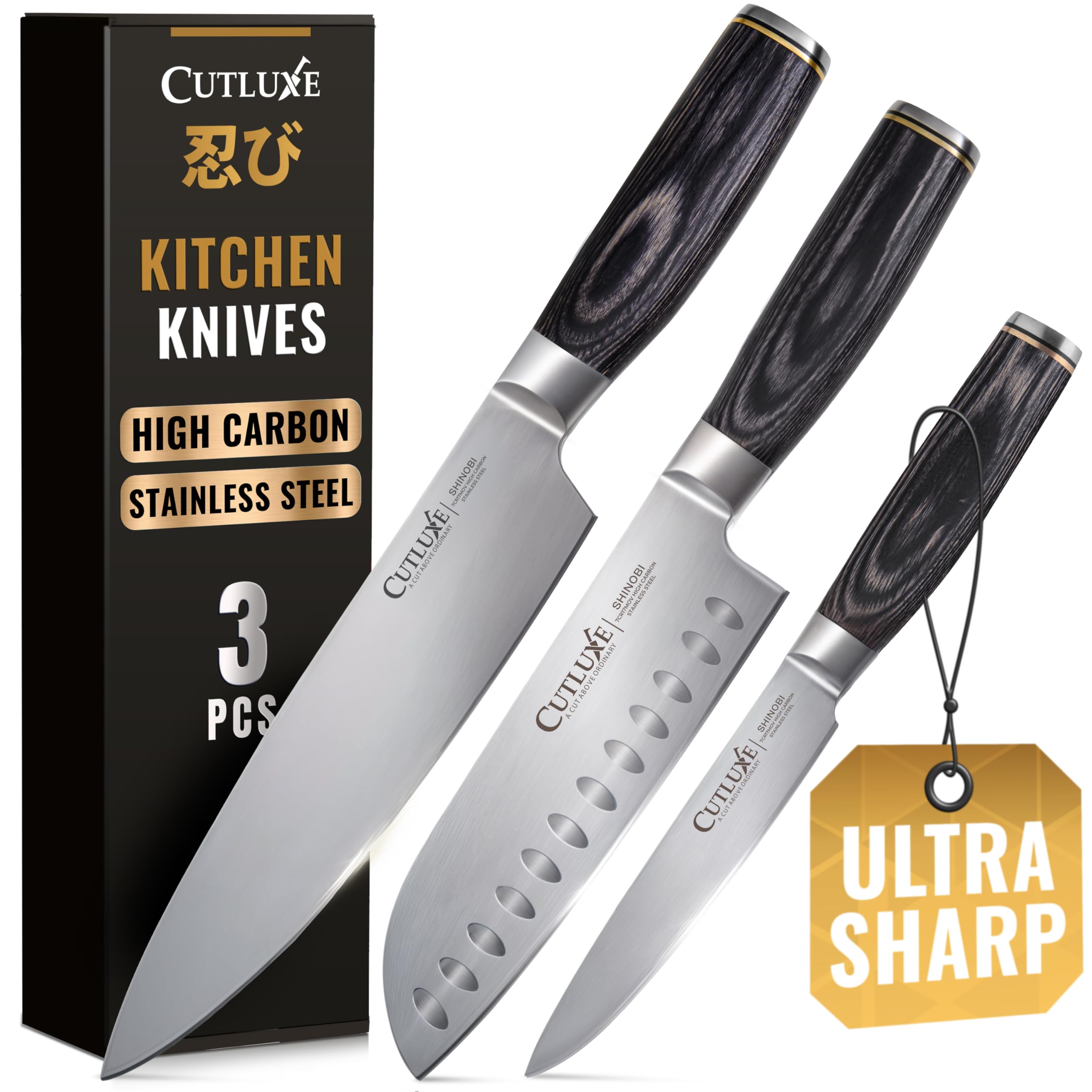 Cutluxe 3-Piece Chef Knife Set – Ultra Sharp Japanese Kitchen Knives