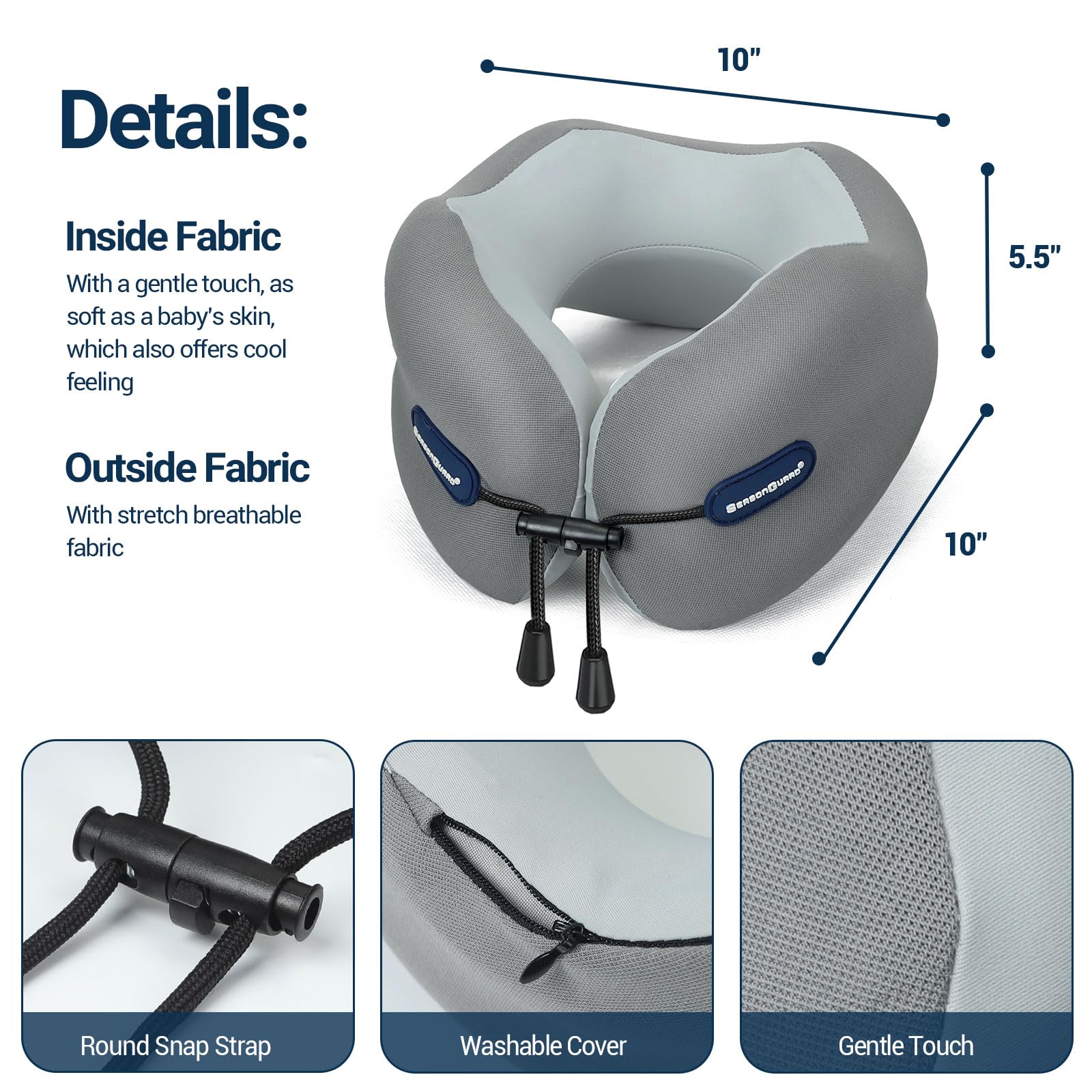 Season Guard Cuscino cervicale da viaggio per aereo, auto, volo, in memory foam, cuscino per alleviare il dolore per dormire, accessori essenziali da viaggio per il riposo, cuscino per la testa per