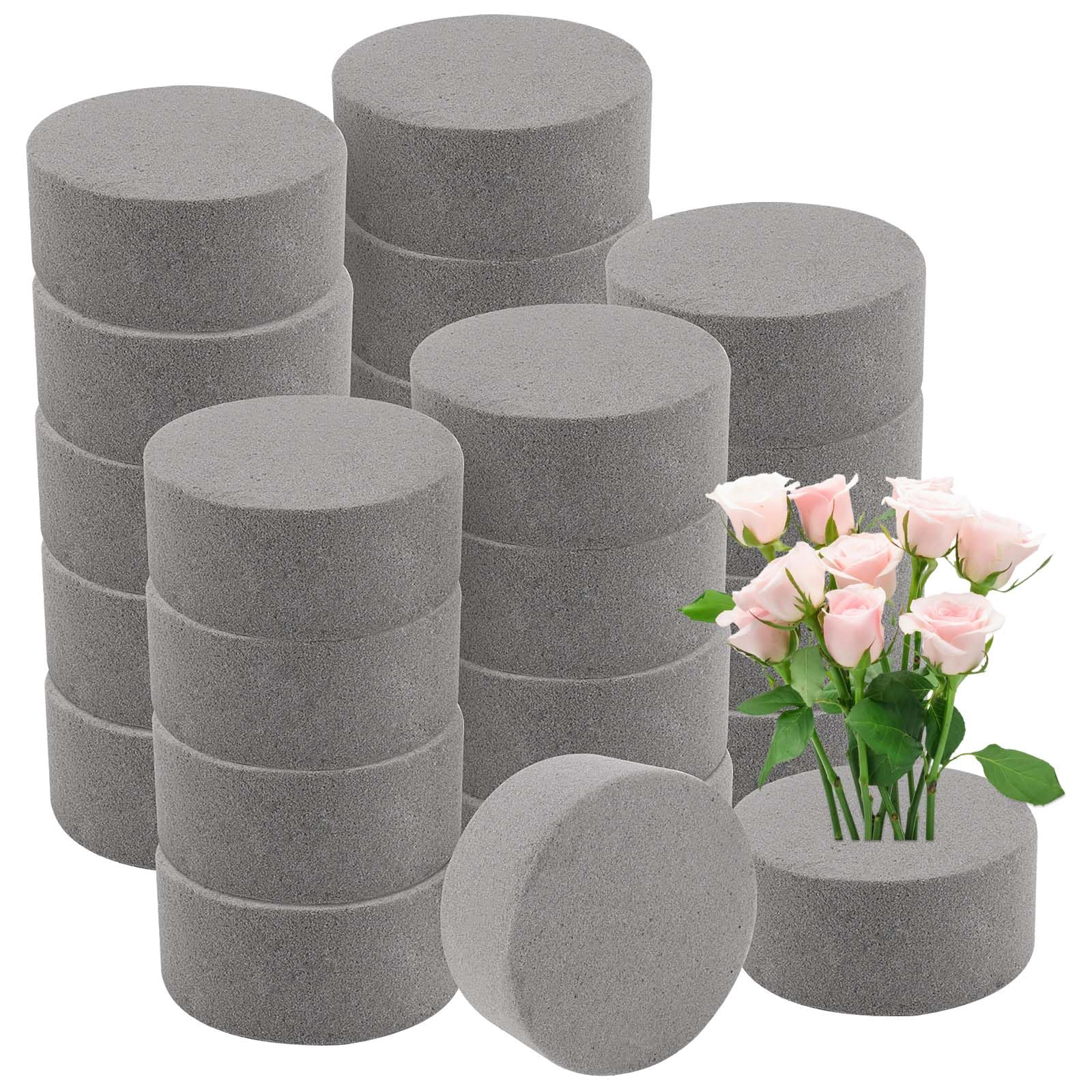 HEIHAK 24 Pack 3 Inch Round Floral Foam Block, Gray Dry Foam Bricks Foam Blocks Flower Arrangement Foam for Wedding Decoration and DIY Craft