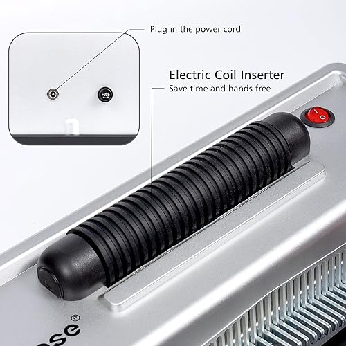 Miniatura 2 de TIANSE Máquina de encuadernación de bobina en espiral, carpeta manual para hacer libros con insertador de bobina eléctrica, viene con 100 espinas de
