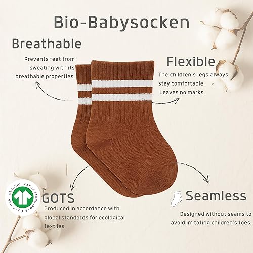 Miniatura 2 de bistyle Calcetines tobilleros con agarre para bebé, 6 pares, calcetines de algodón orgánico para recién nacidos, calcetines para niños y niñas