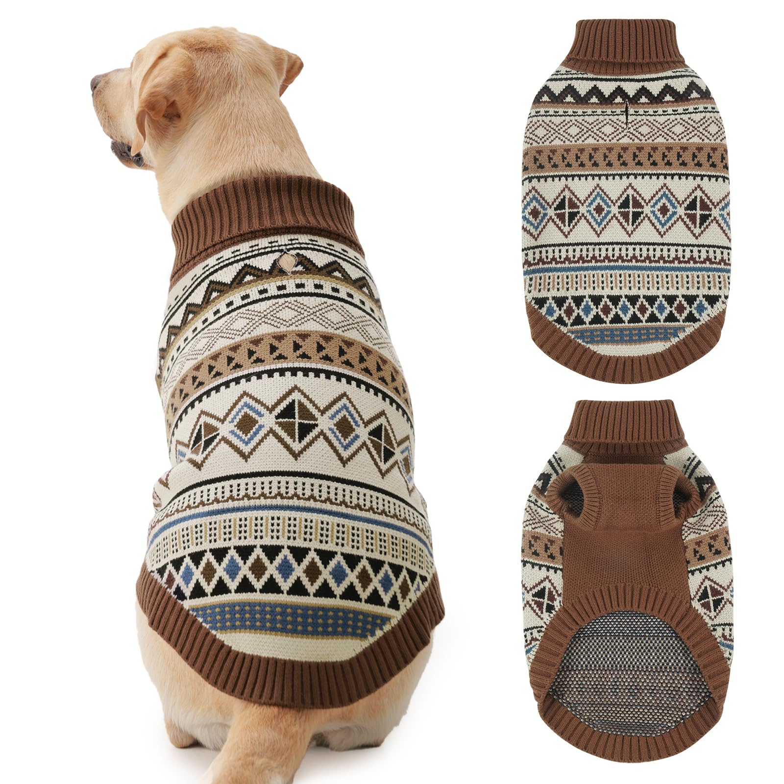 IECOii Turtleneck Dog Sweater,Warm Dog Jumper,Big Dog Sweater,Brown,2XL