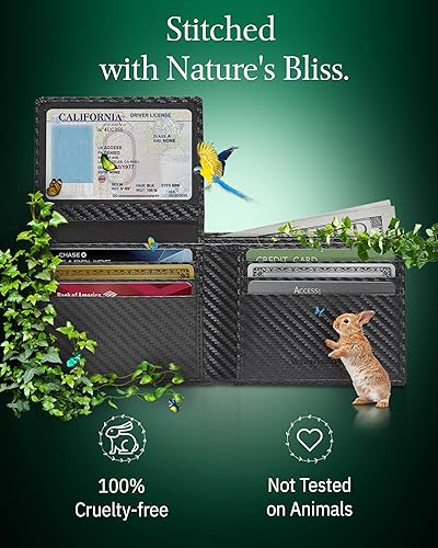 Miniatura 7 de Billeteras plegable de cuero vegano para hombres  libre de crueldad no cuero para hombre con ventana de identificación RFID regalos para él