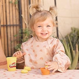 Tiny Twinkle Mess Proof Baby Bib,Waterproof Smock Baby Bib for Eating,Machine Washable Long Sleeve Bib,Baby Led Weaning,Toddler Bib,BLW Supplies(Taupe, Small 6-24 Months)