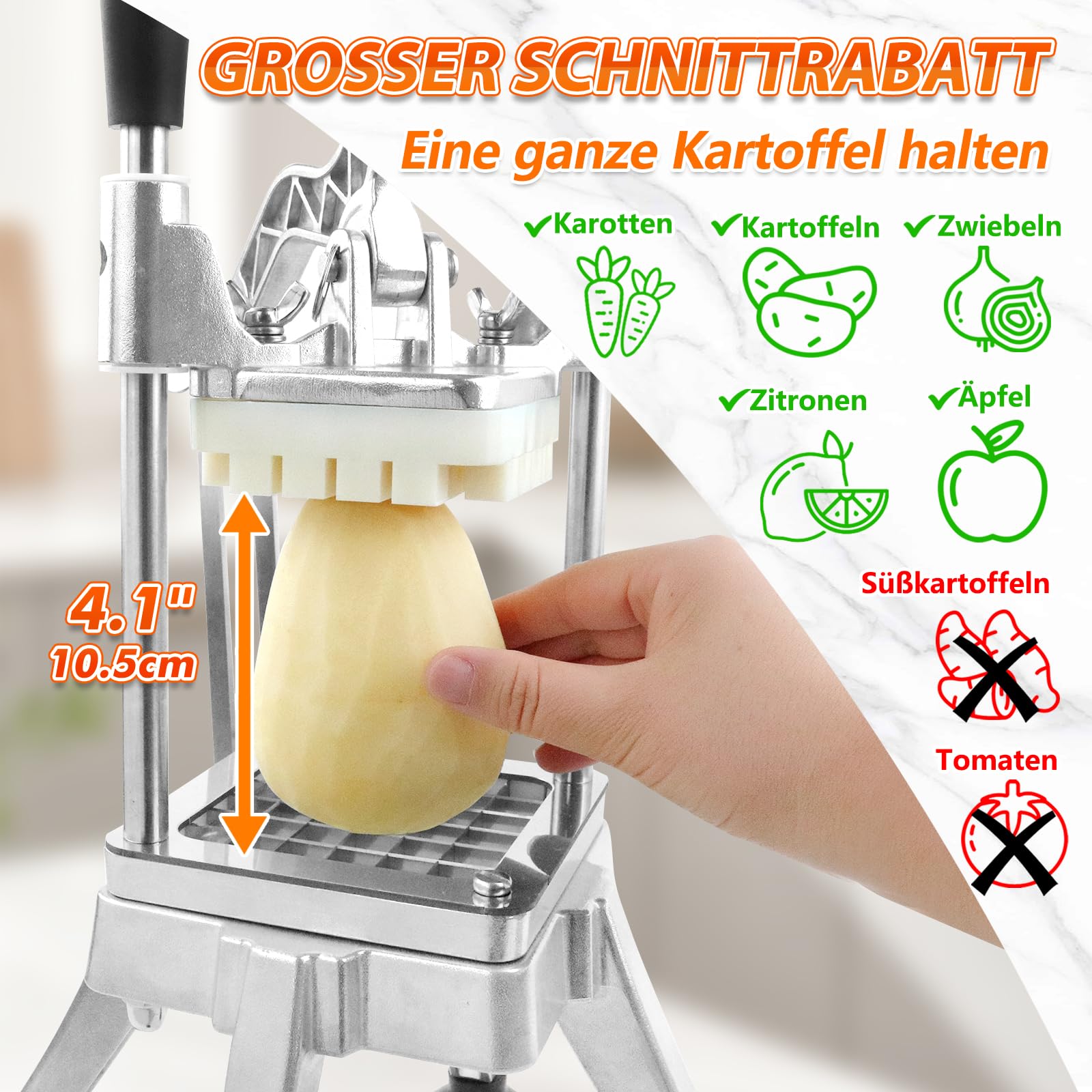 Anatole Pommesschneider Professionell Kartoffelschneider Vertikaler mit 6mm 9mm 13mm 8-Keil Klinge aus Edelstahl Pommespresse Manuell für Kartoffel Karotte Gurke Zwiebel Zitrone