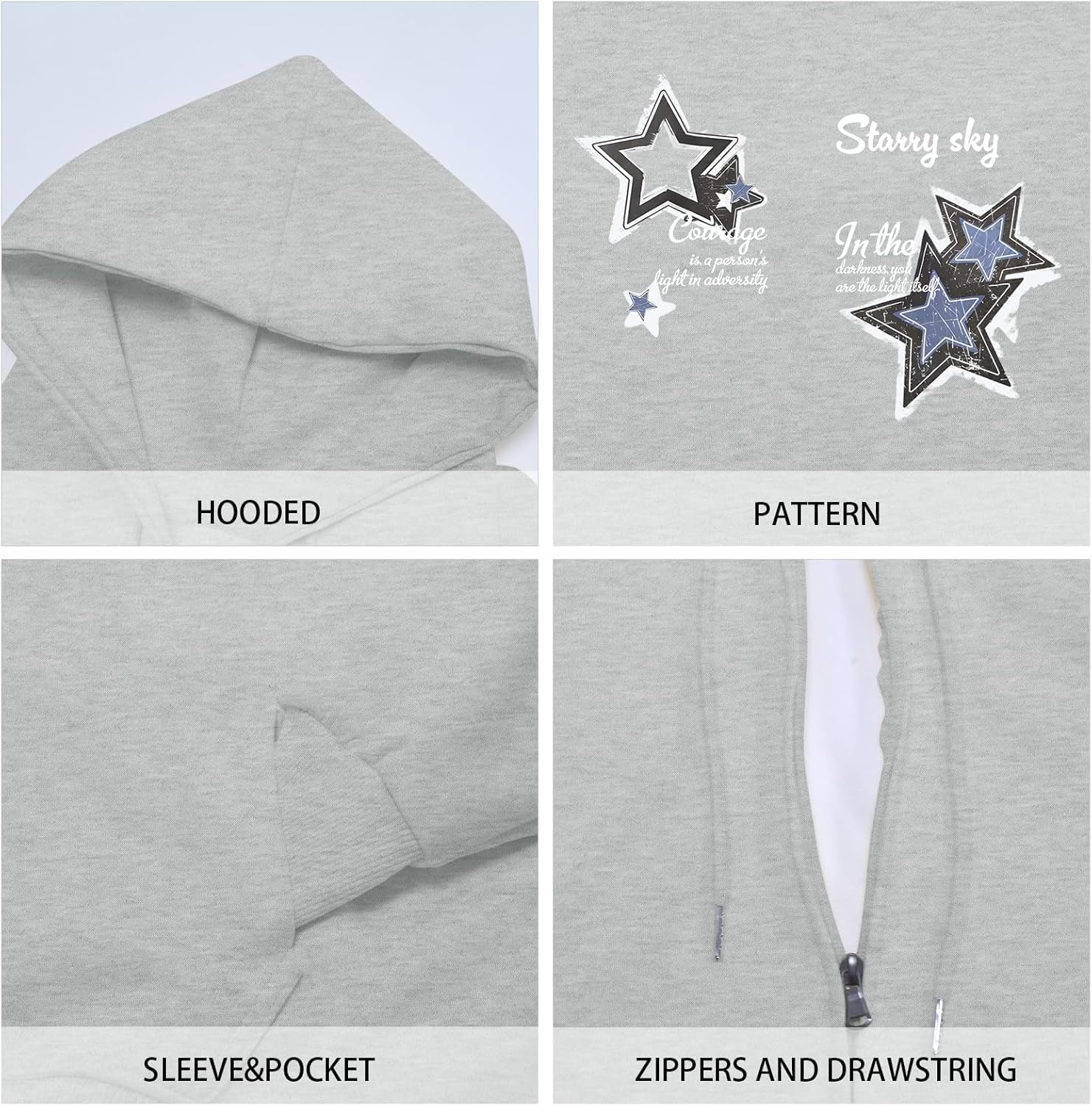 Mens Star Zip Up Hoodie Y2k Inspirational Zipper Hoodies Hooded Emo Jackets Aesthetic Graphic Sweatshirt Gothic Coat - Image 6