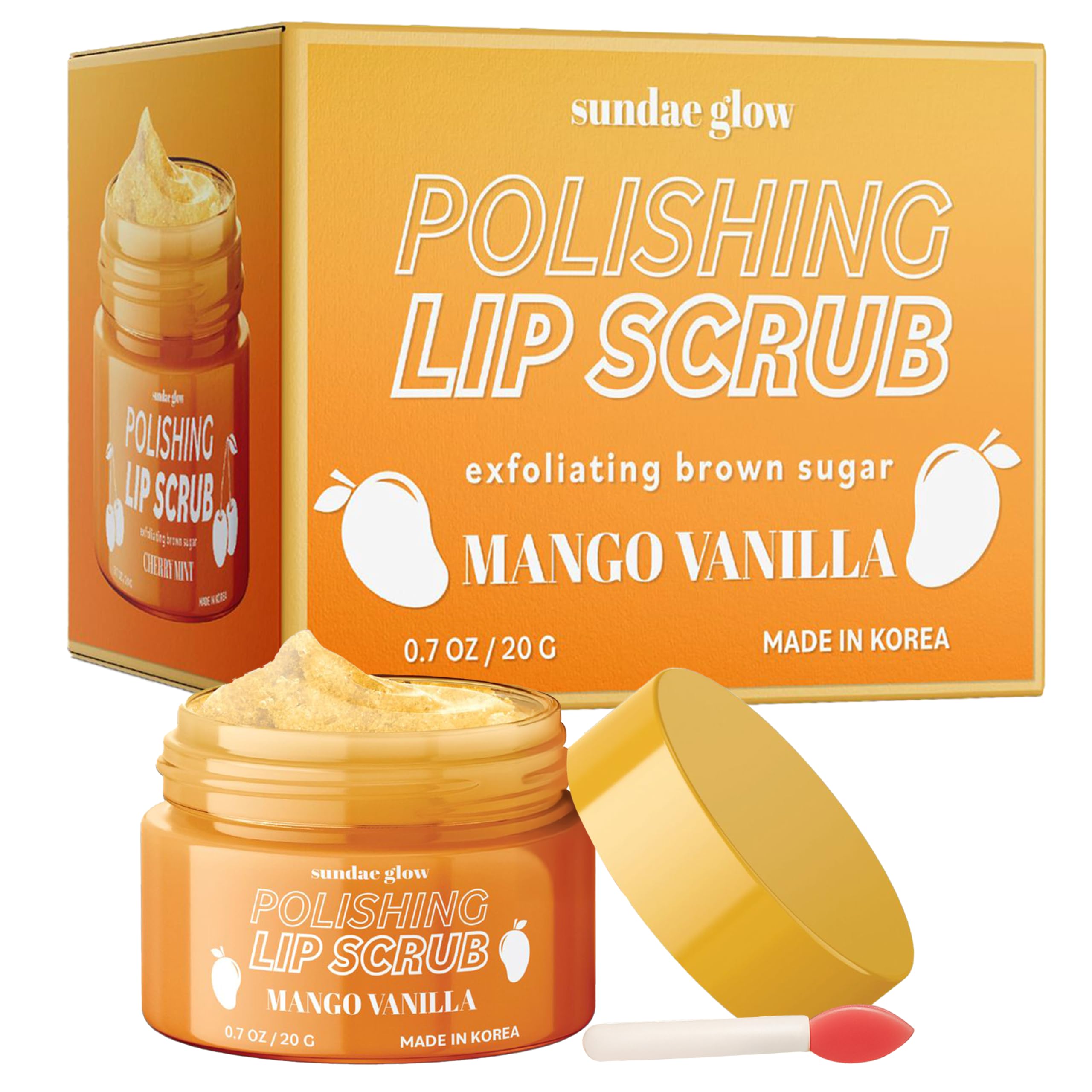Sundae Glow Mango Vanilla Lip Scrub - Dermatologist Tested, Anti-Aging, Korean Skin Care, Deep Exfoliation & Hydration - Smooth, Soft, Plump Lips - Clean Beauty, Vegan, Non-GMO - 1 Pack