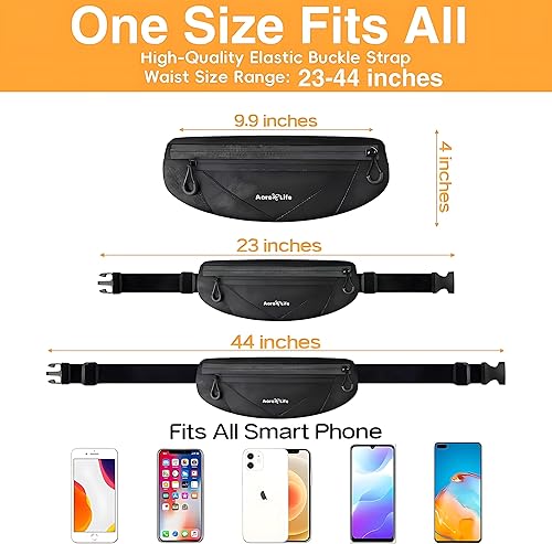 Miniatura 3 de Cinturón para correr, Negro -, Correa corriente de nylon de la tela impermeable, riñonera con la correa ajustable de la cintura