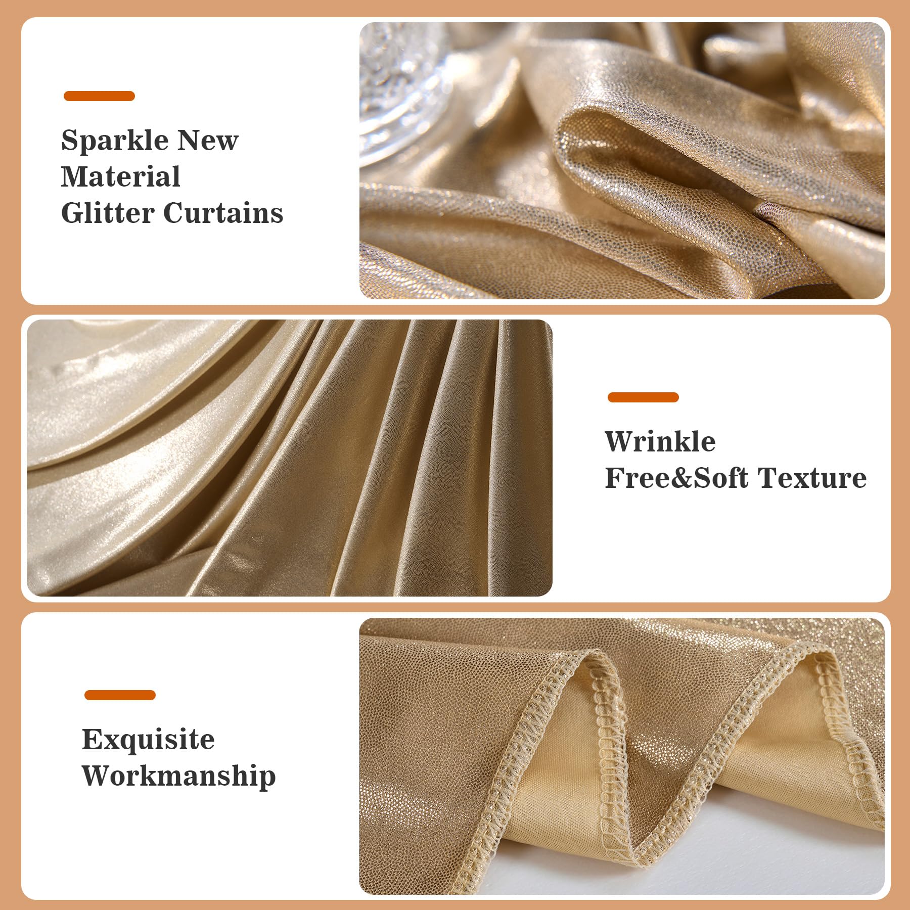 3 x 3 m di spessore champagne glitter sfondo tende a pannelli per feste, senza pieghe, paillettes scintillanti, sfondo fotografico, 2 pannelli 1,5 x 3 m Shimmer Back Drop Cloth per matrimoni e