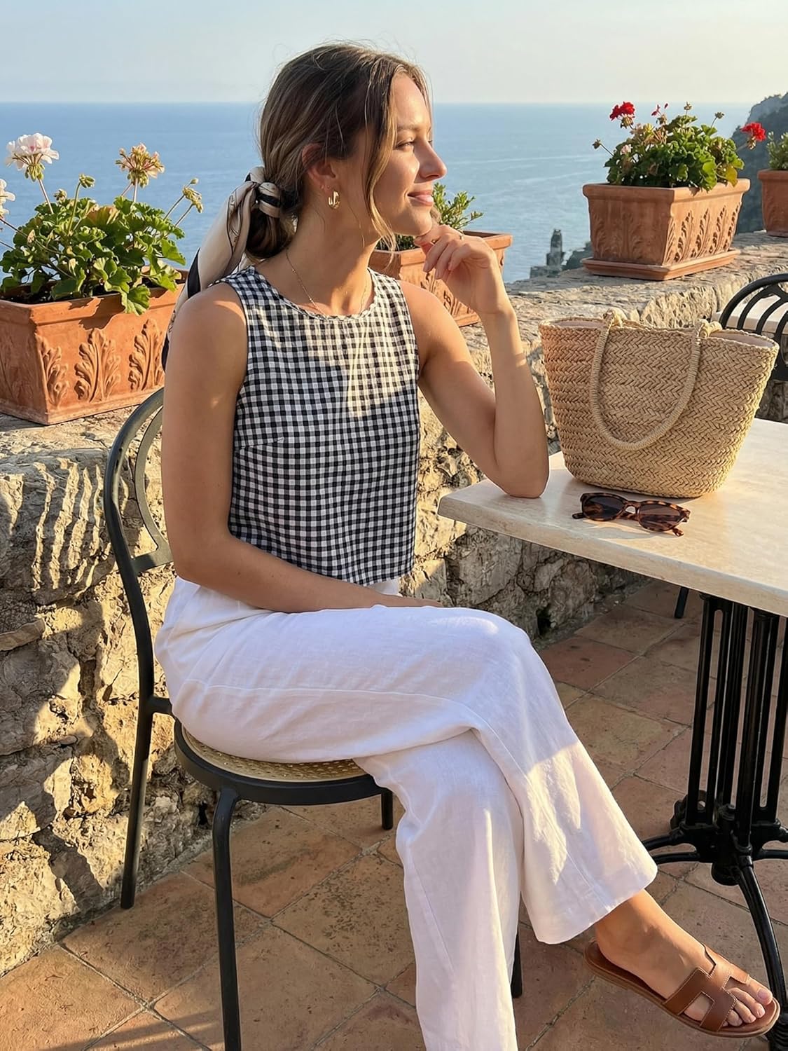 Womens Gingham Top Summer CropTank Tops Button Back Casual Sleeveless Shirts Blouses Resort Wear 2026 - Image 2