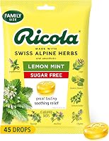 Ricola Sugar Free Lemon Mint Cough Drops Big Bag, 45 Count - Natural Swiss Herbs for Sore Throat & Cough Relief