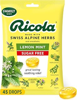 Ricola Sugar Free Lemon Mint Cough Drops Big Bag, 45 Count - Natural Swiss Herbs for Sore Throat & Cough Relief