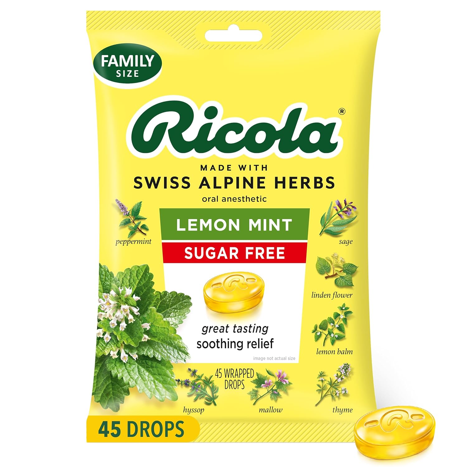 Ricola Big Bag Sugar Free Lemon Mint Cough Drops 45 Drops 1 Count