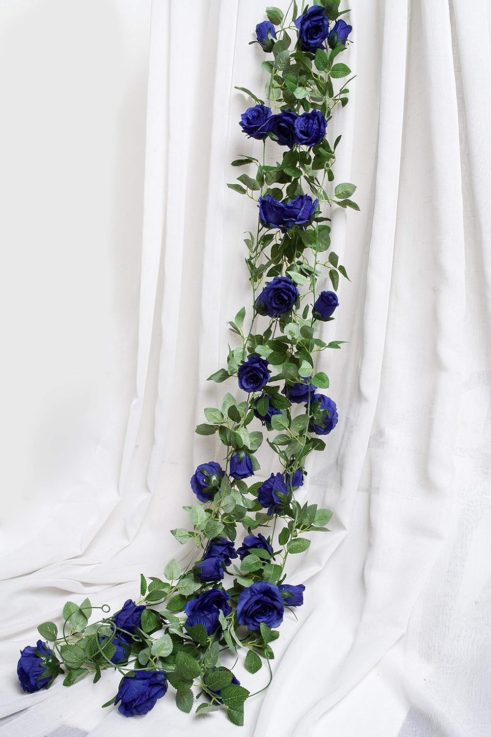 Huata 3PCS 6.56Ft Artificial Rose Flower Silk Vine Hanging Wedding Decor Garlands Home Outdoor Indoor Decor Flower (Blue)
