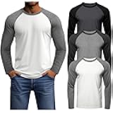 Huukeay 3 Pack Men's Long Sleeve Baseball Shirts, Crew Neck Raglan Casual Vintage Jersey Sport Tee Tops