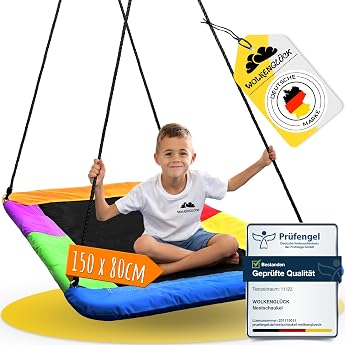 WOLKENGL CK 3-in-1 Nest Swing Square [150 x 80 cm] - Height-Adjustable Swing Outdoor & Indoor for Children and Adults [Load Capacity up to 200 kg] - Net Swing with 3 Suspension Variations