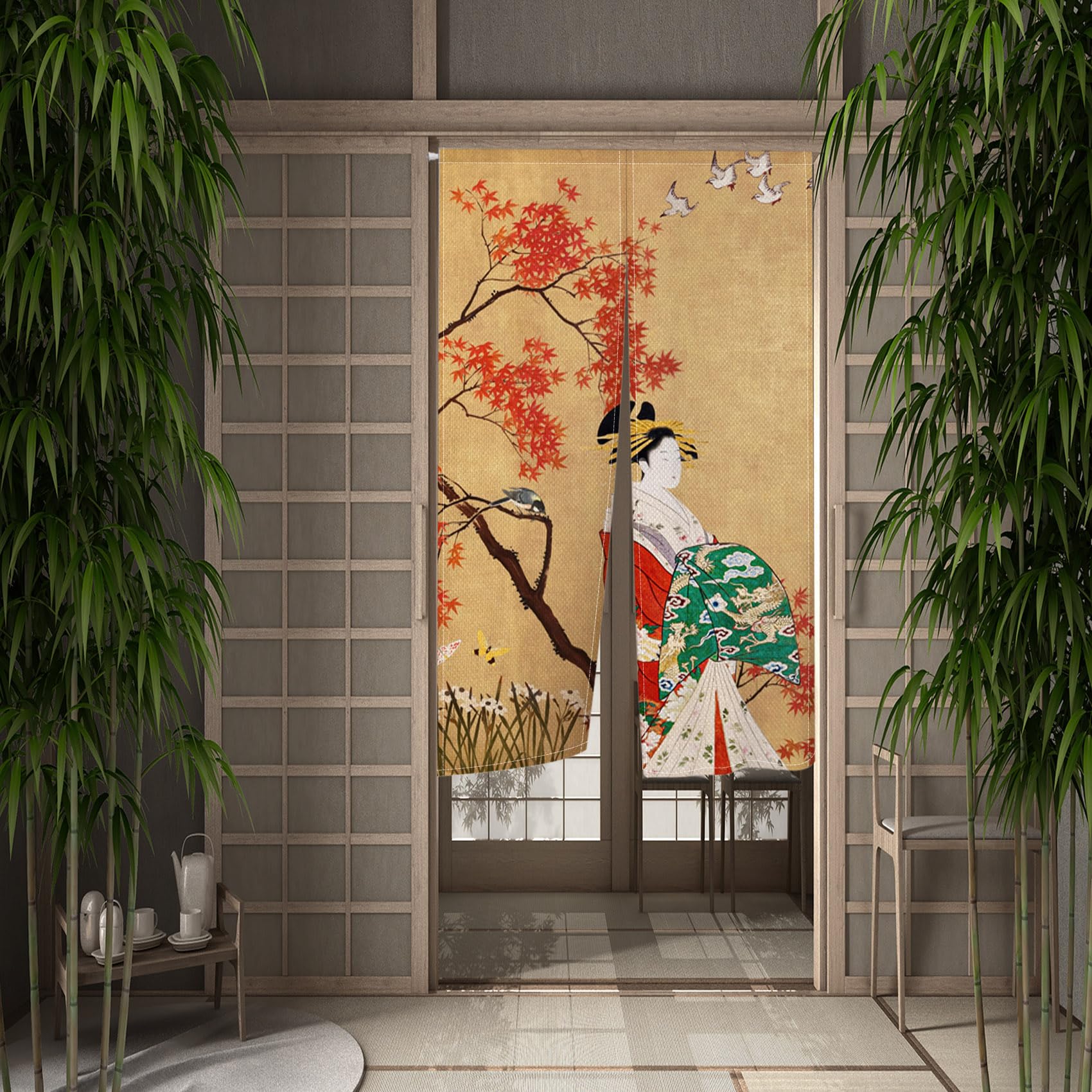 Japanese Noren Door Curtain Oiran Kimono Design 28x47in Polyester