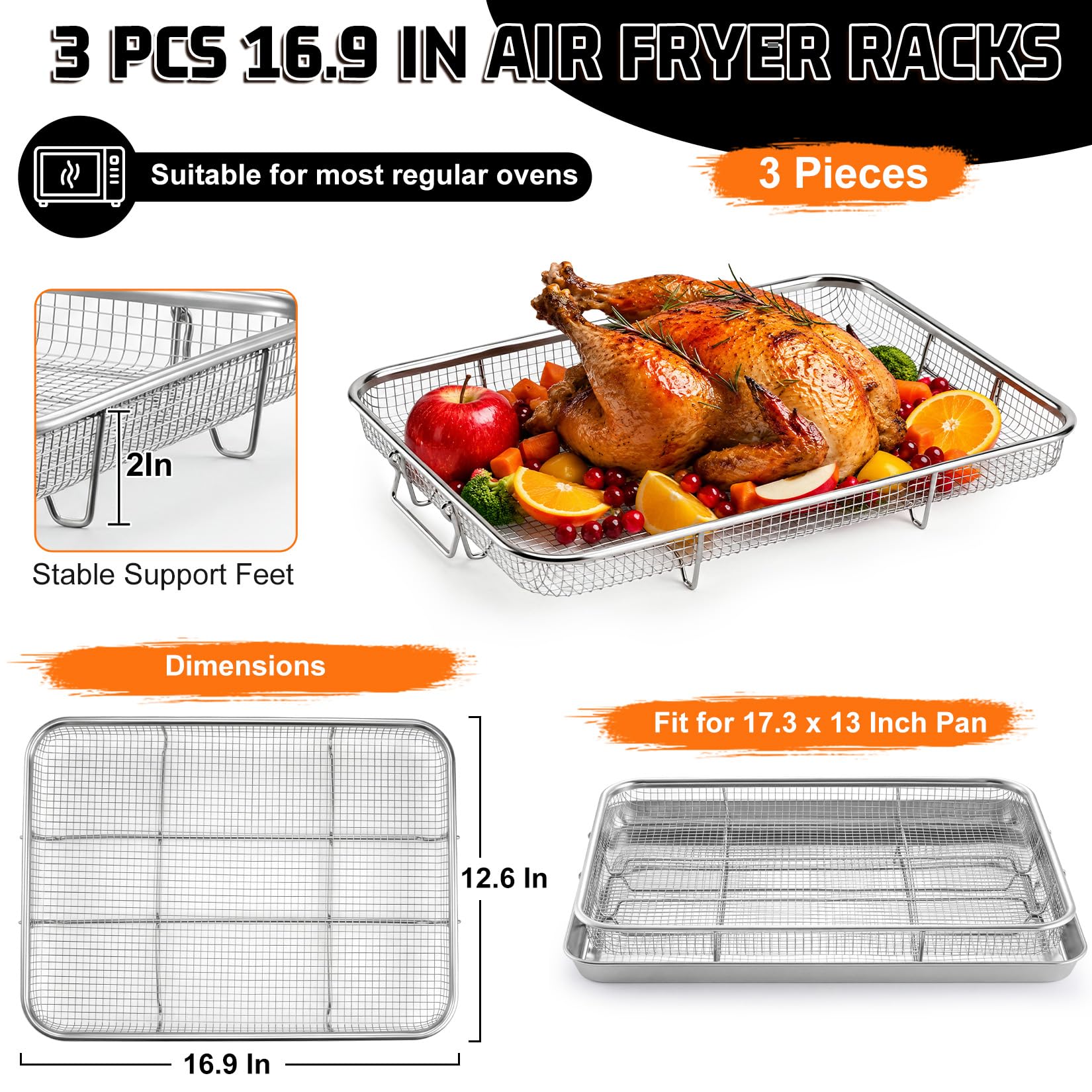 P&P CHEF Cestello per friggitrice ad aria da 16,9 pollici per forno | Accessori per friggitrice ad aria in acciaio inox per uso alimentare, per friggere e arrostire, ideale per cibi fritti