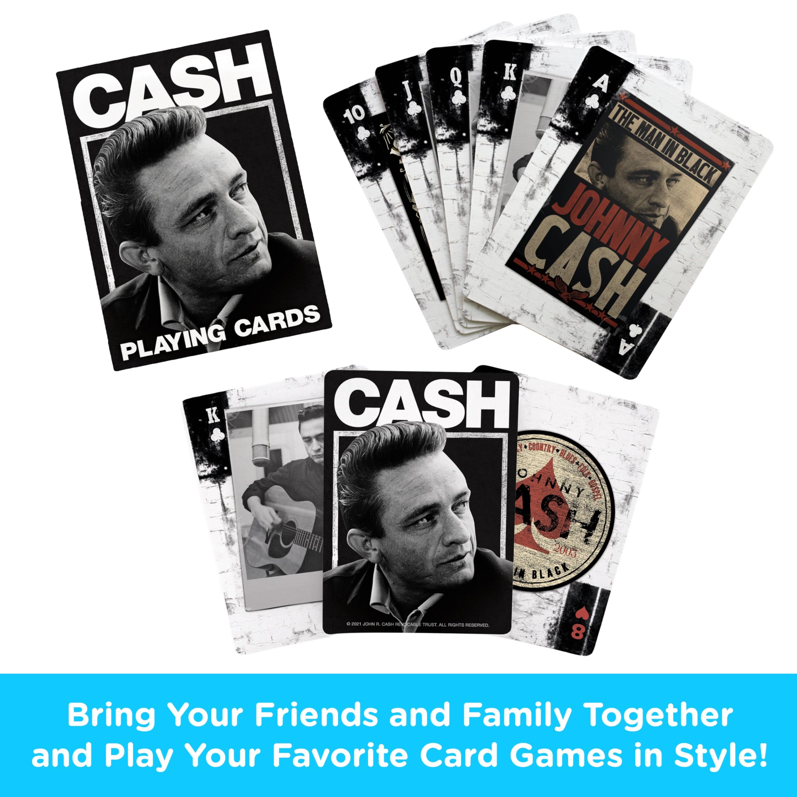 AQUARIUS Johnny Cash Playing Cards - Poker Size Deck of Cards do ulubionych gier karcianych - Oficjalnie licencjonowane towary Johnny Cash i przedmioty kolekcjonerskie