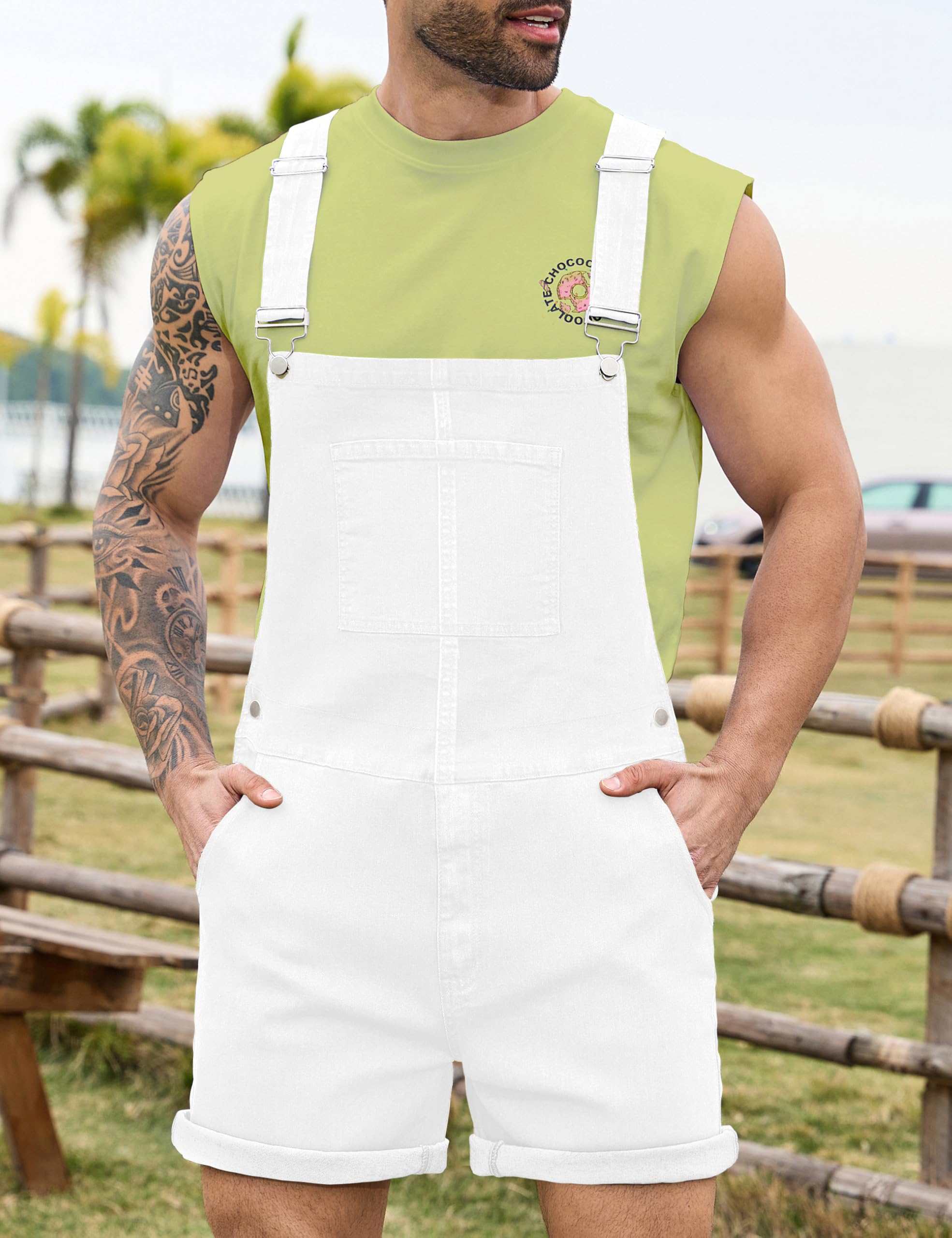 Bindefon Salopette en jean pour homme avec fermeture éclair