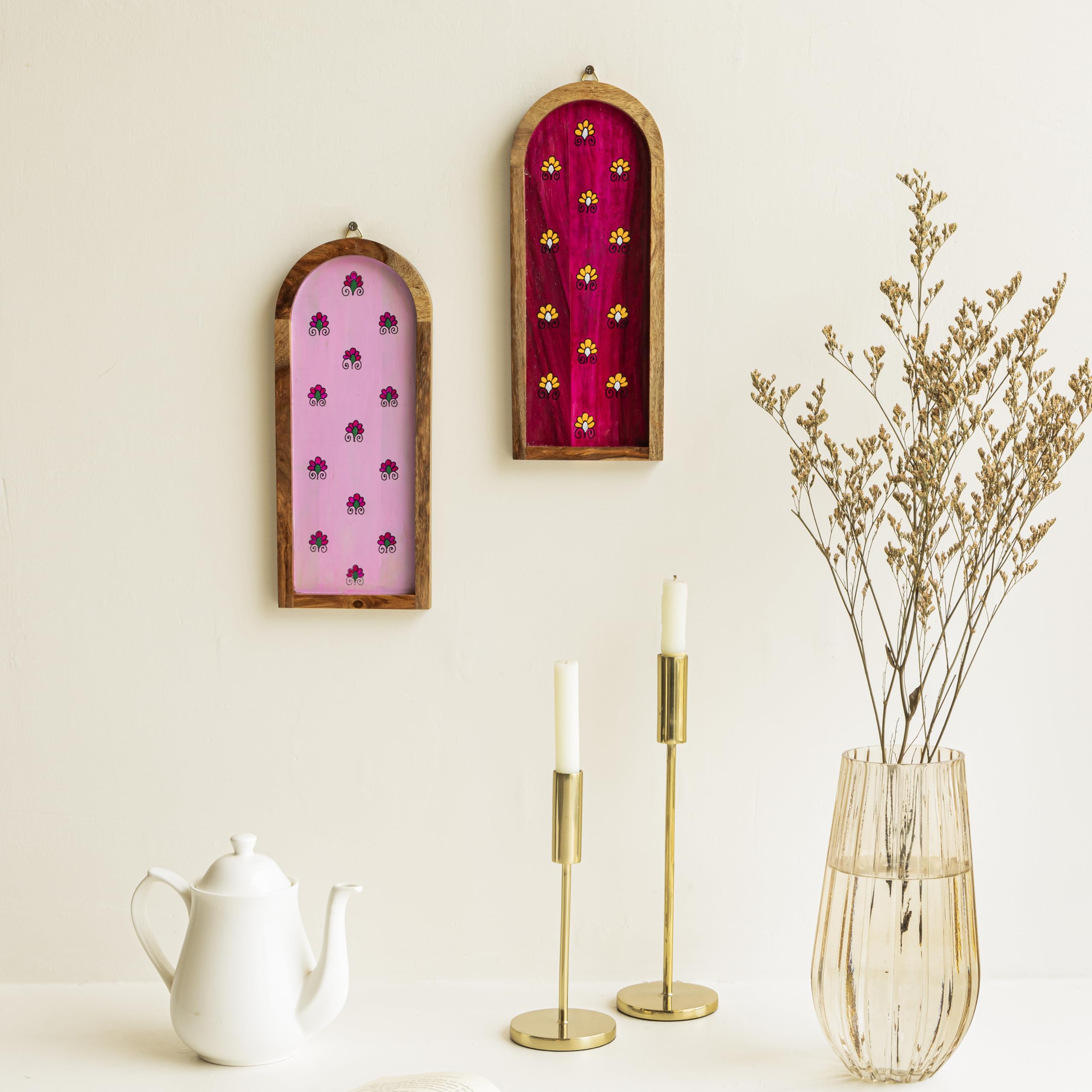 Mirai Woods ® Anuka Wall Plates Decor Hanging for Home | Living Room | Dining | Staircase Wall | Wall Hanging Plates | Hand Painted Solid Wood Vertcial Plates | Set of 2 | Size-5"x12" (B0D9T71B3T) Amazon Price History, Amazon Price Tracker