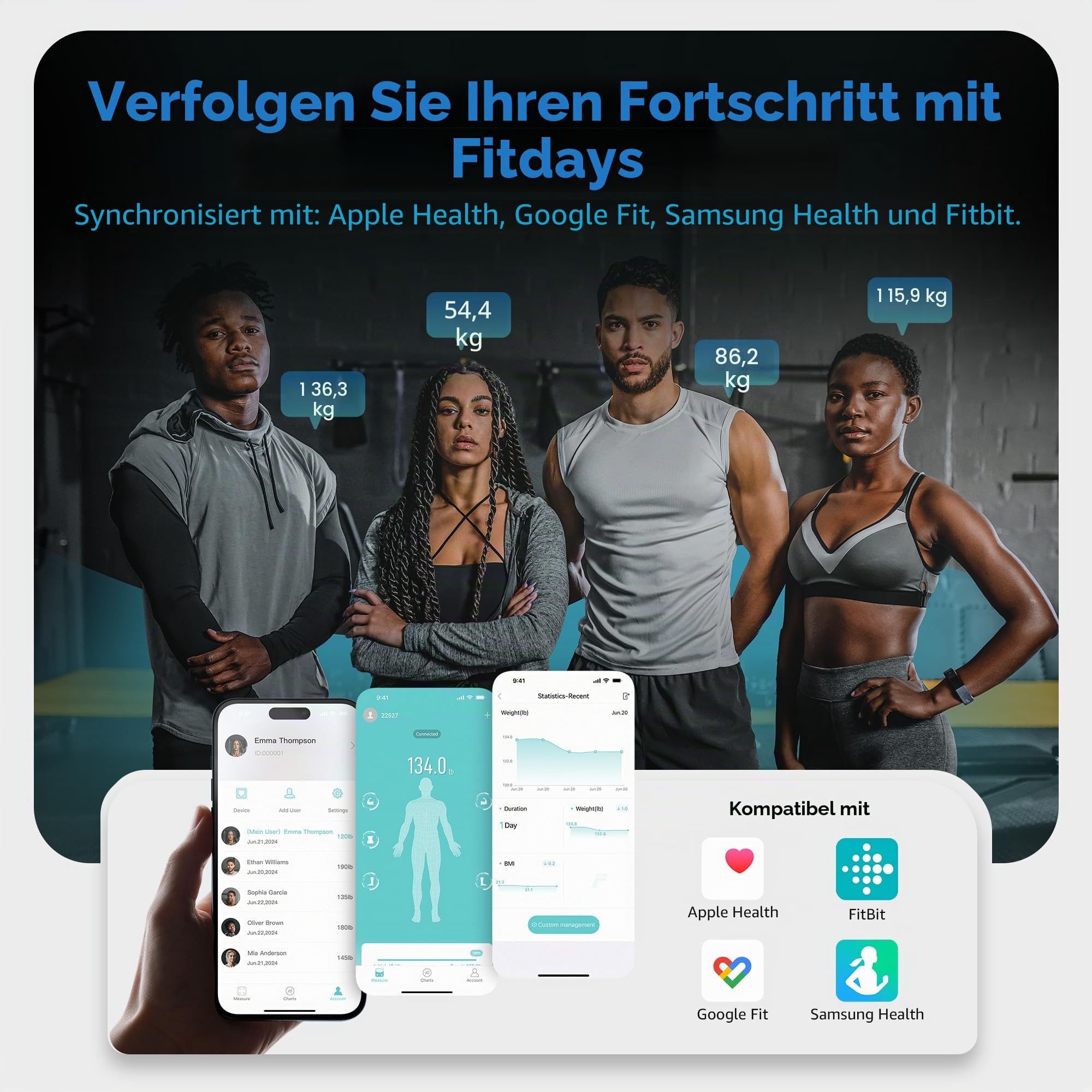 Posture Körperfettwaage, Personenwaage Digitale 8 Elektroden für Körpergewicht und Körperfettanteil, BMI und 28 Körpermesswerte, Großer Plattform Intelligente Badezimmerwaage mit LED-Display